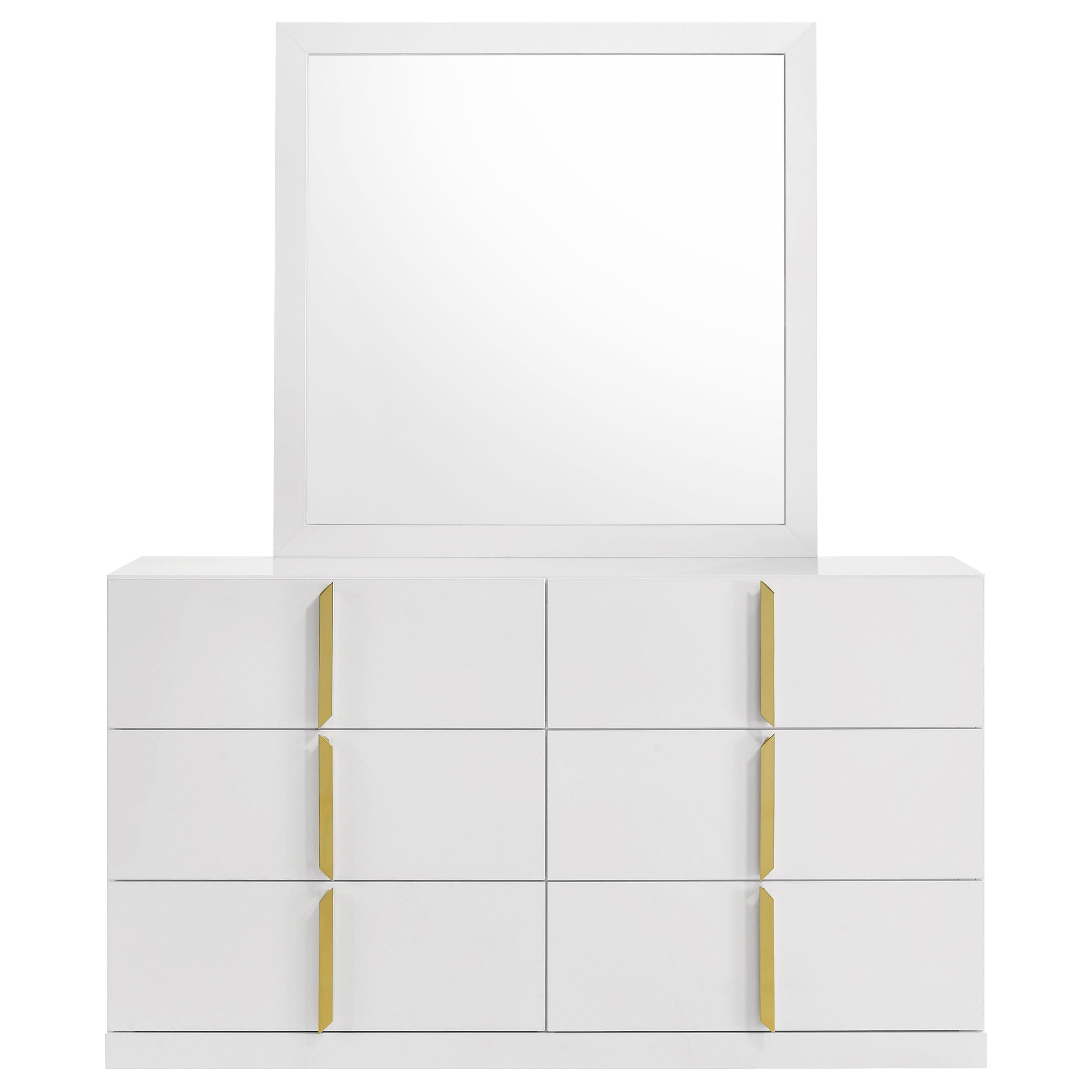Ines 6-drawer Bedroom Dresser with Mirror White High Gloss-