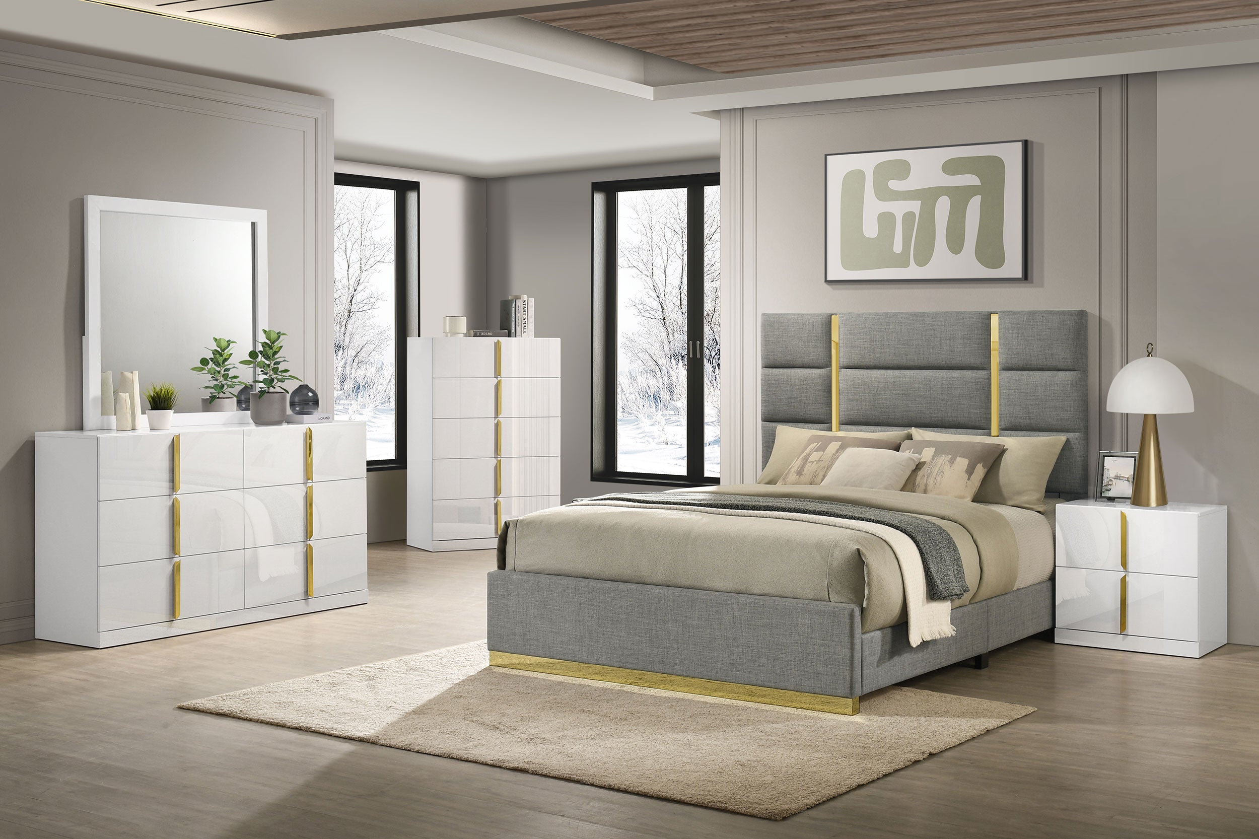 Ines 6-drawer Bedroom Dresser with Mirror White High Gloss-