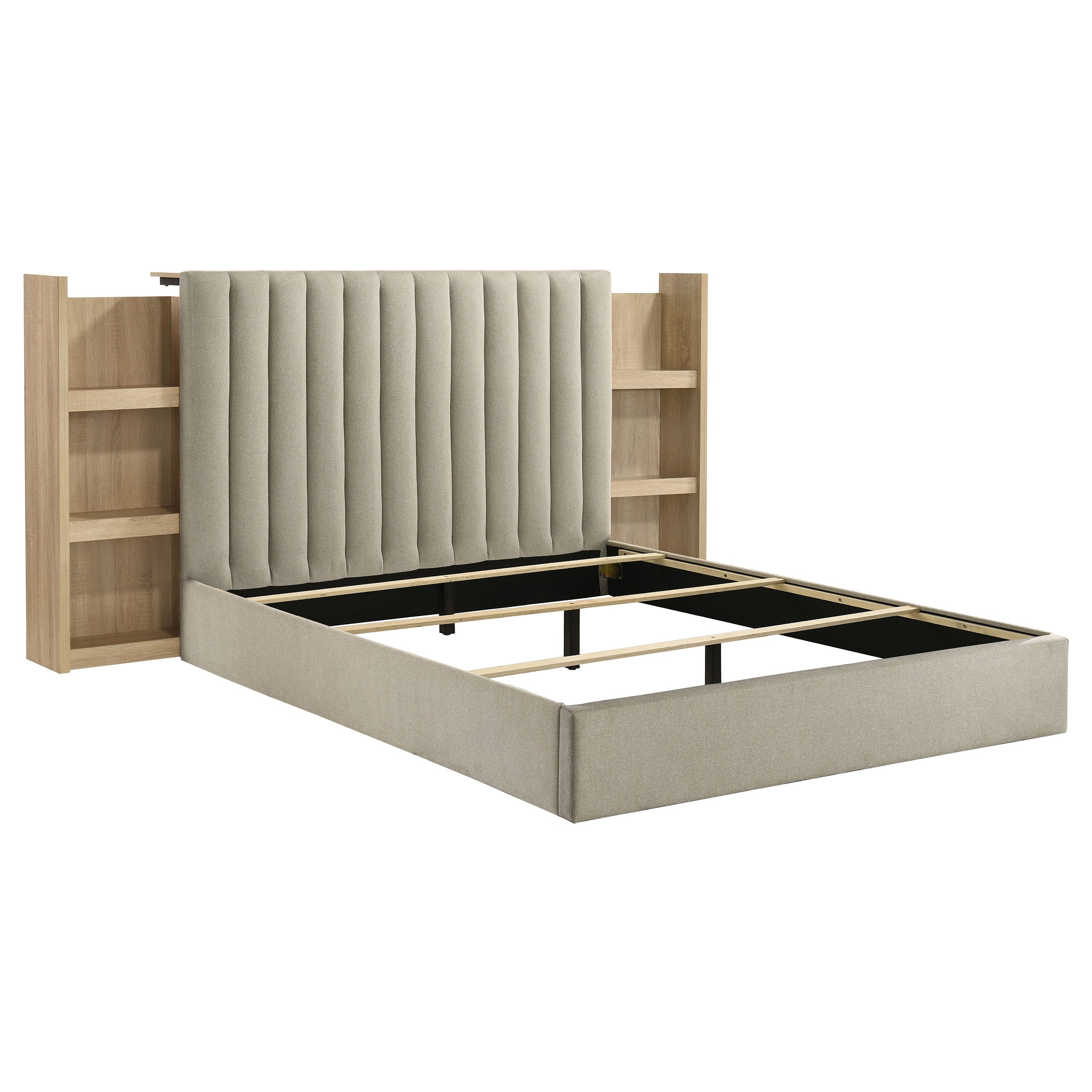 Arielle Queen Bookcase Panel Storage Bed Light Oak-