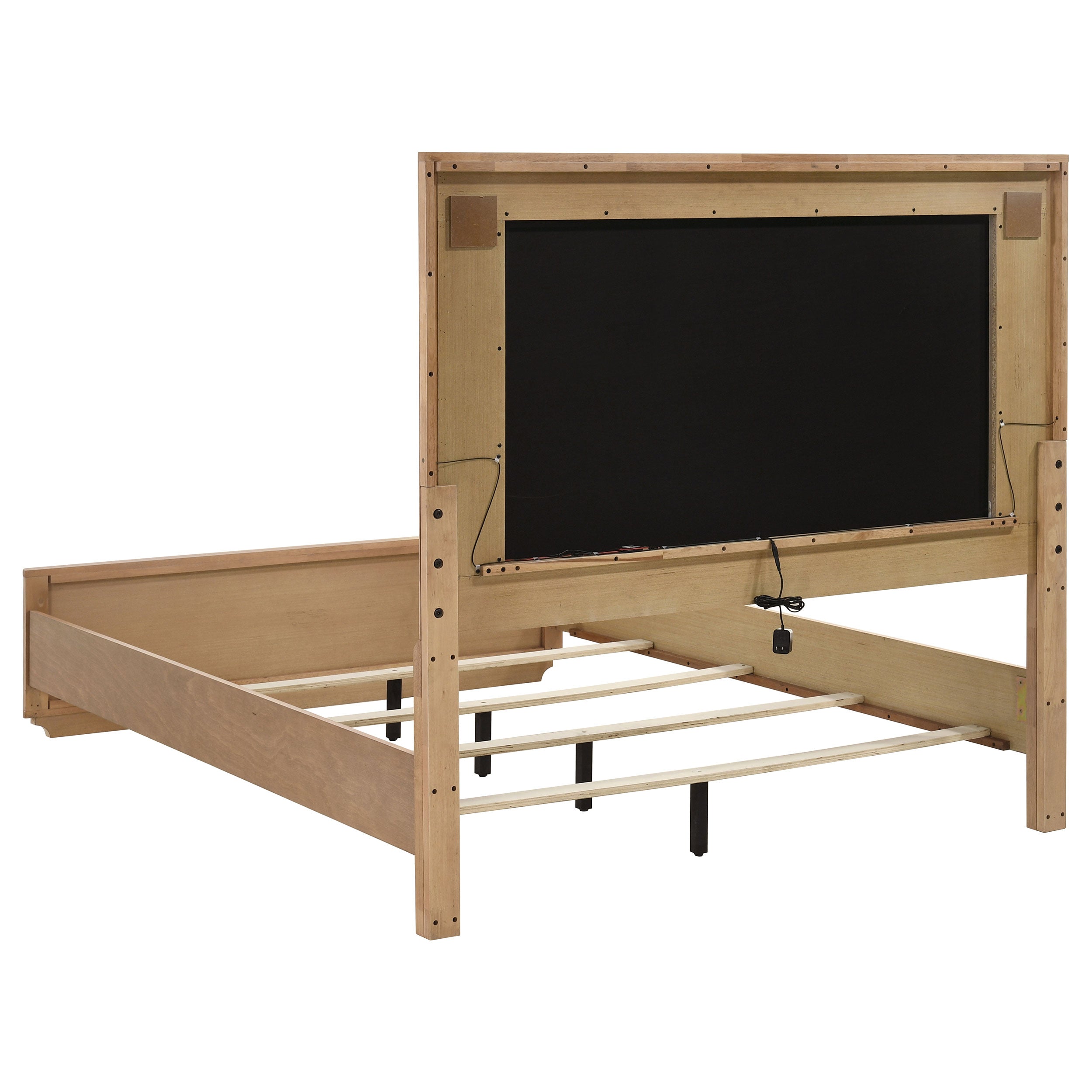 Leanne Queen LED Panel Bed Off White and Light Oak-