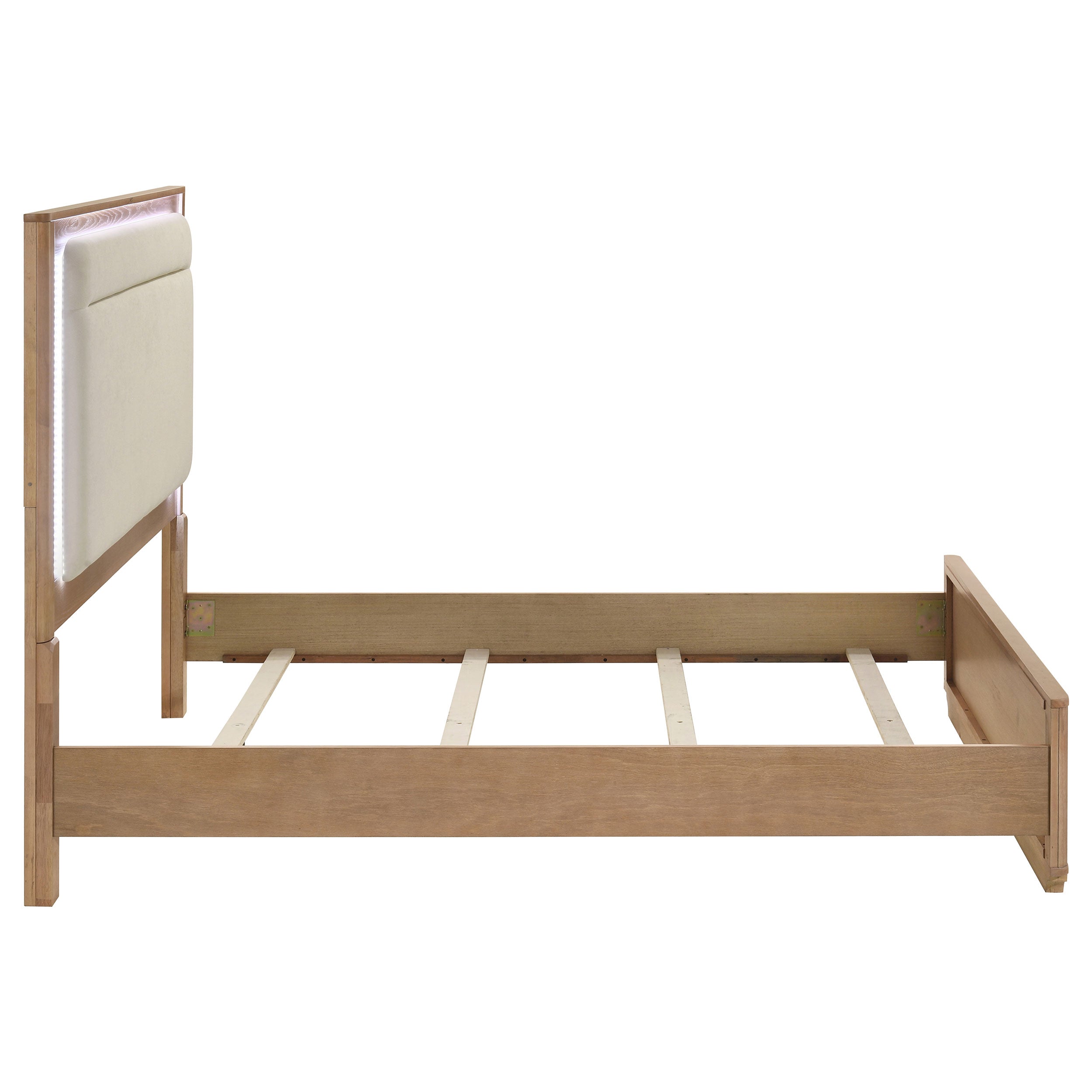Leanne Queen LED Panel Bed Off White and Light Oak-