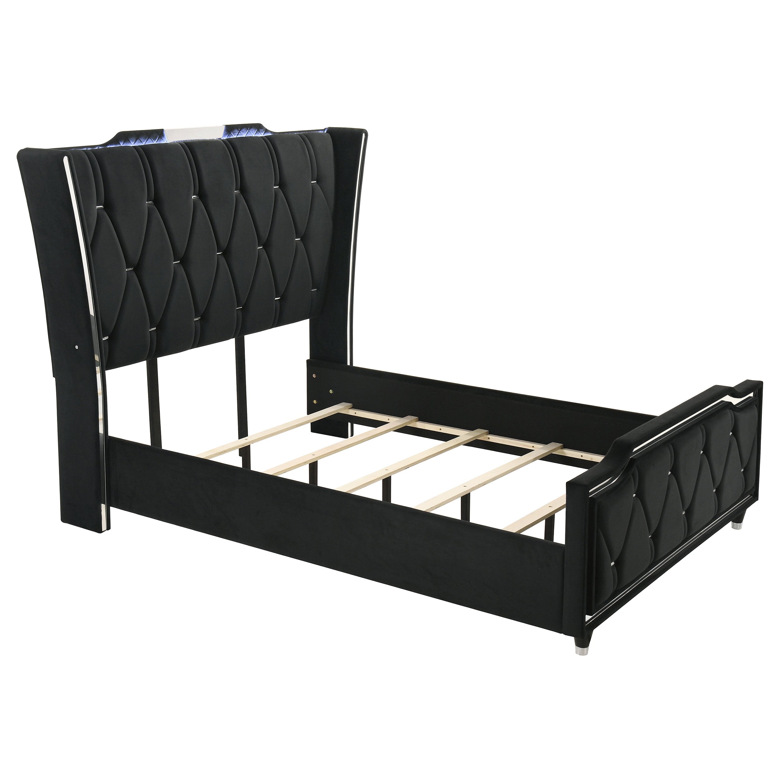 Lorient Queen LED Upholstered Wingback Bed Black-