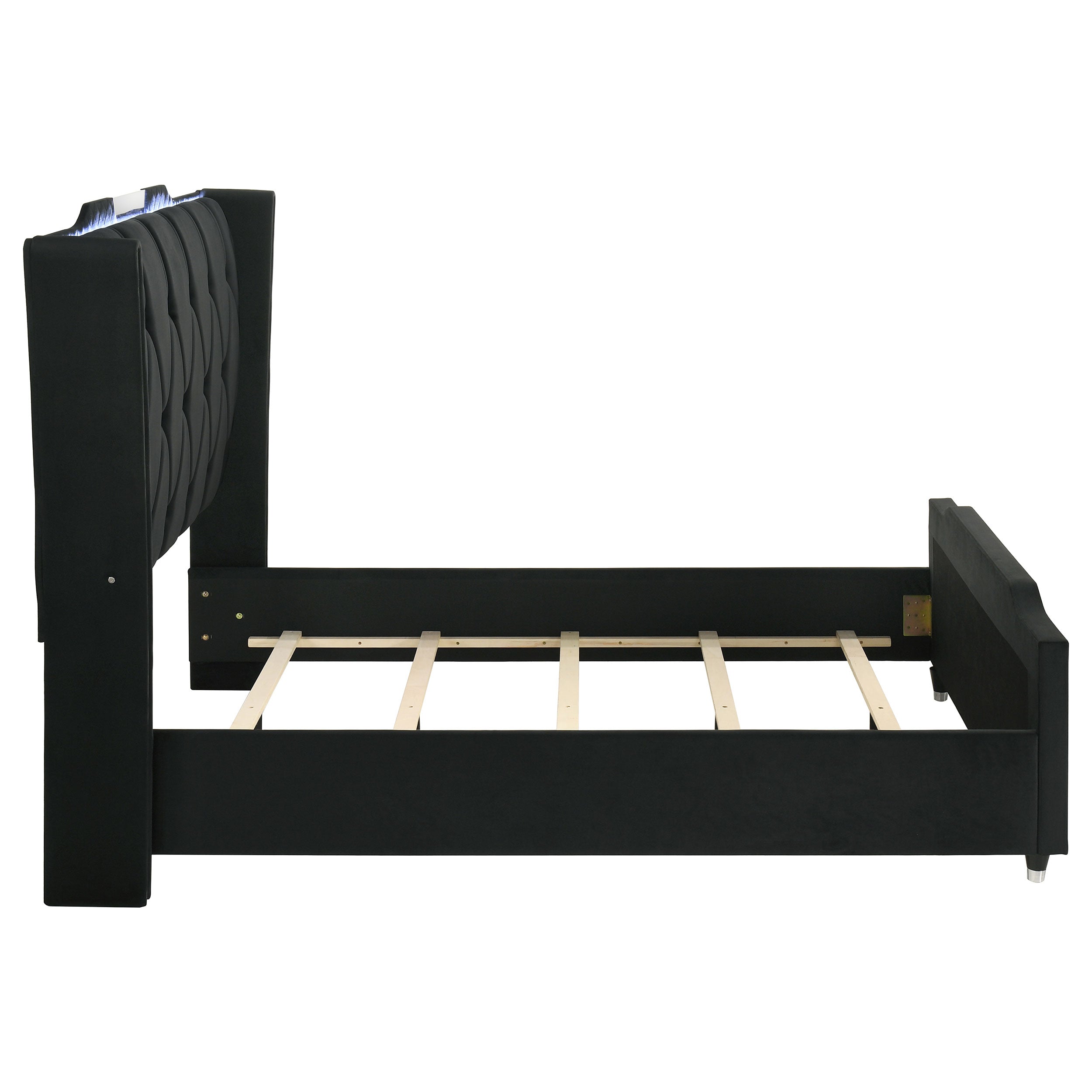 Lorient Queen LED Upholstered Wingback Bed Black-