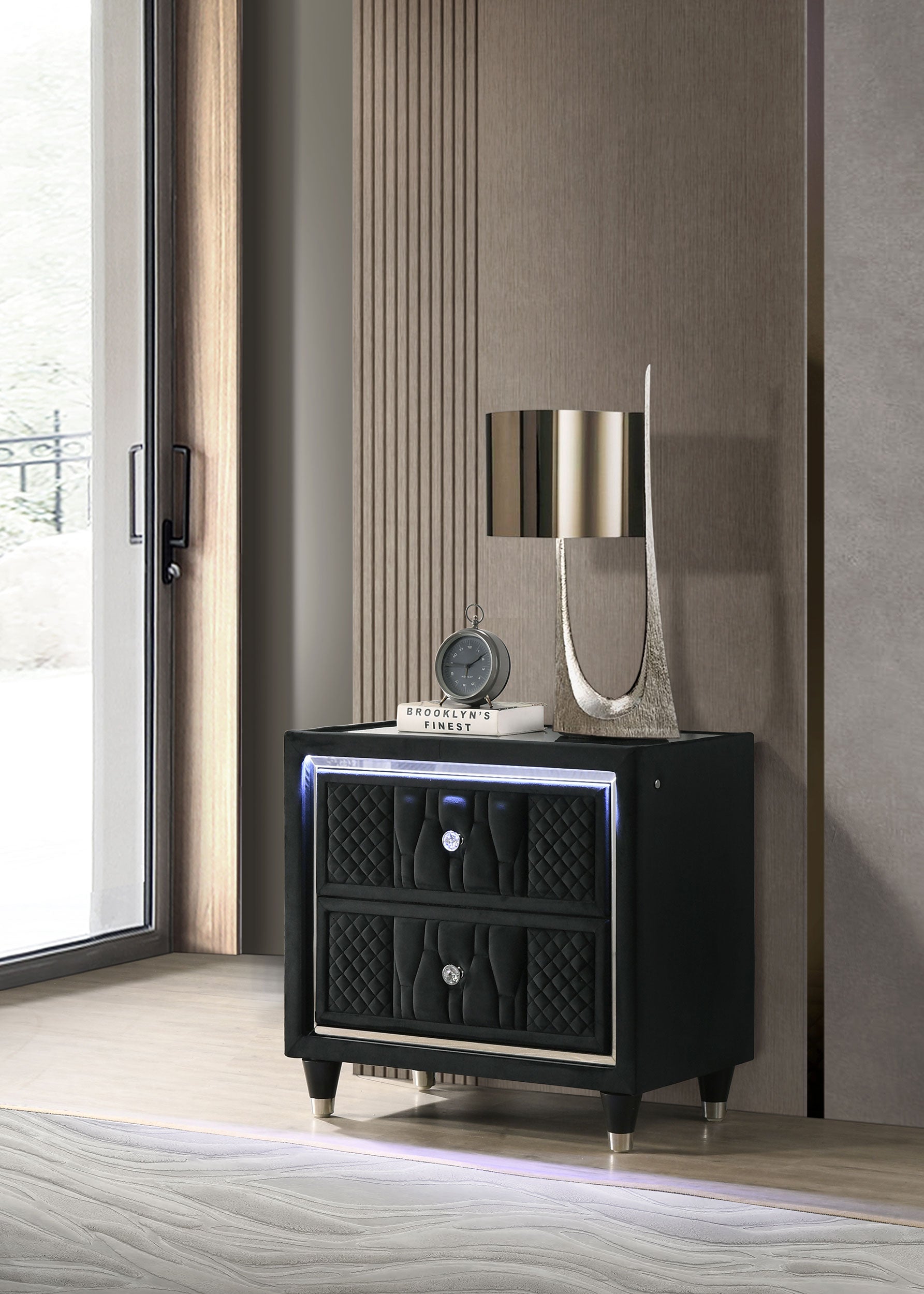 Lorient 2-drawer LED Nightstand with USB Black-