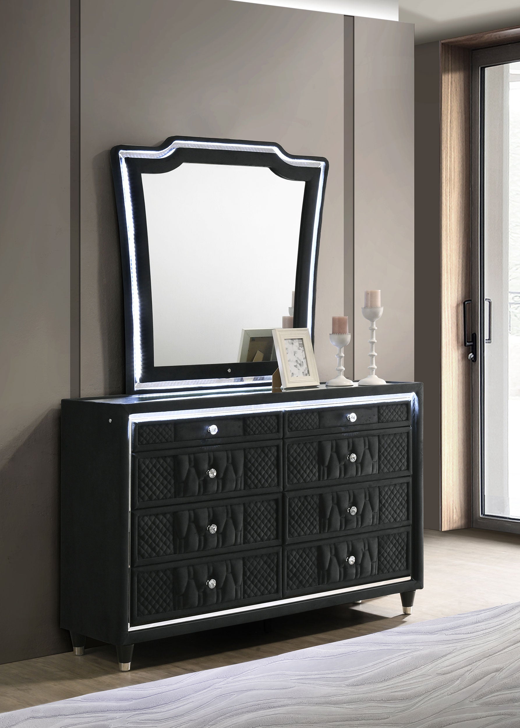 Lorient 8-drawer LED Dresser with Mirror Black-