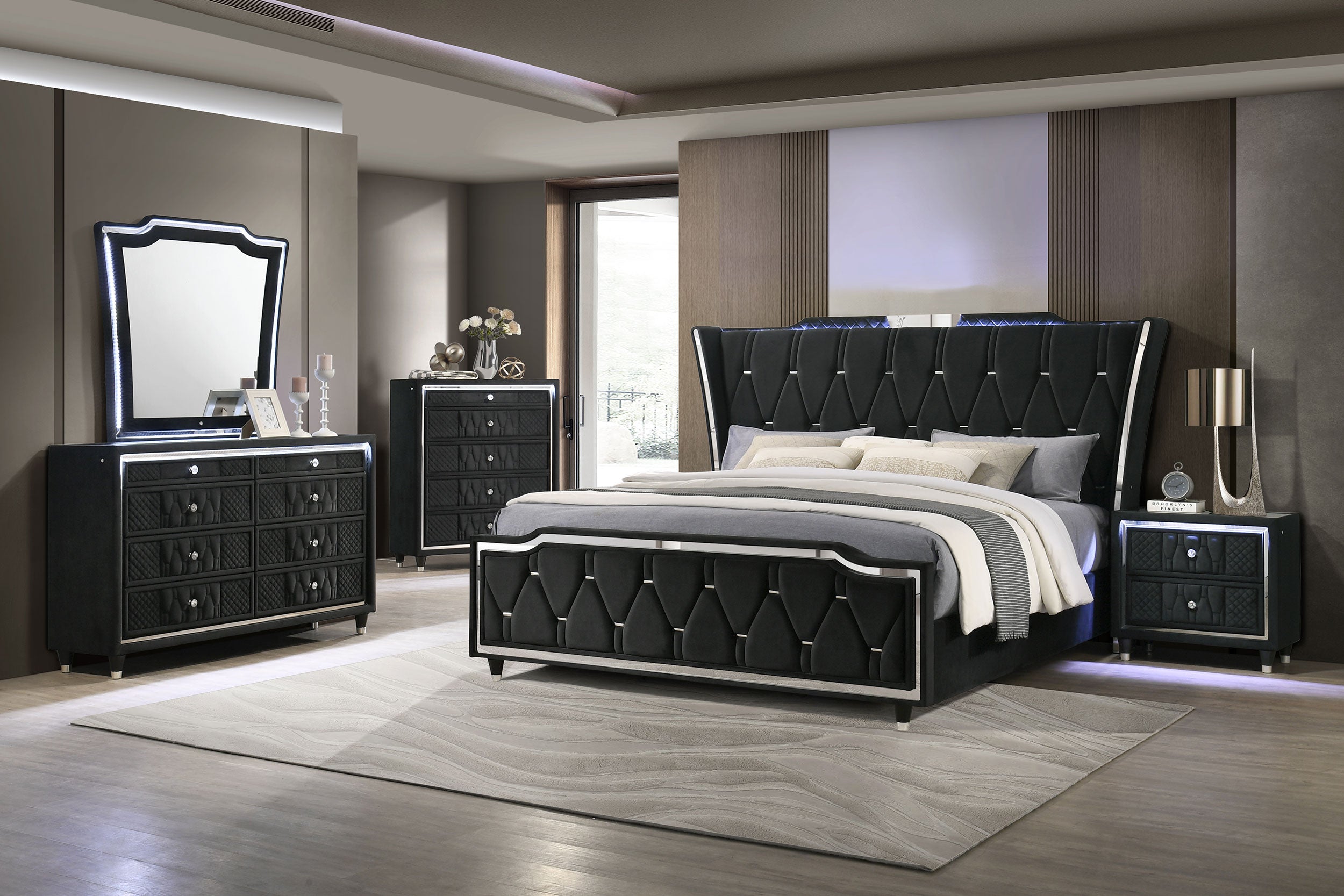 Lorient 8-drawer LED Dresser with Mirror Black-