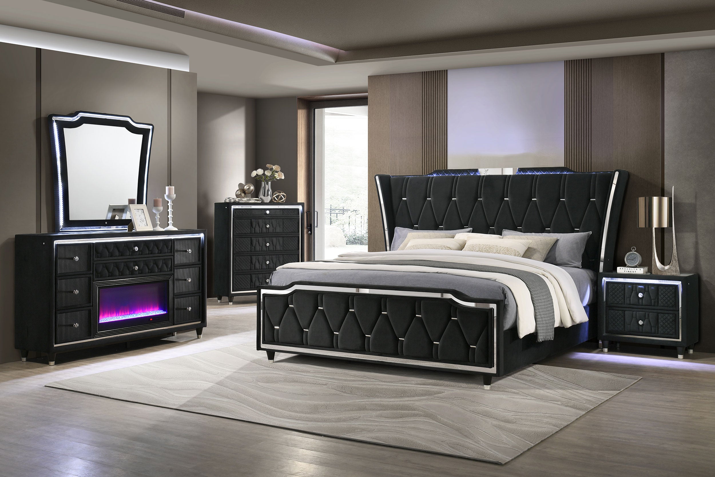 Lorient 8-drawer LED Bedroom Dresser Cabinet Black-