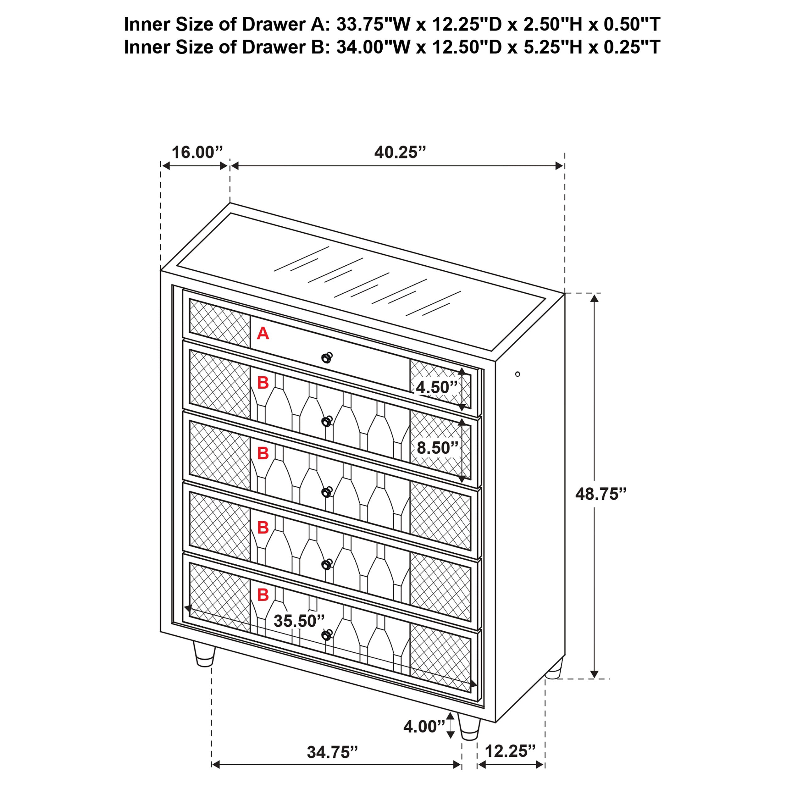 Lorient 5-drawer LED Chest of Drawers Black-