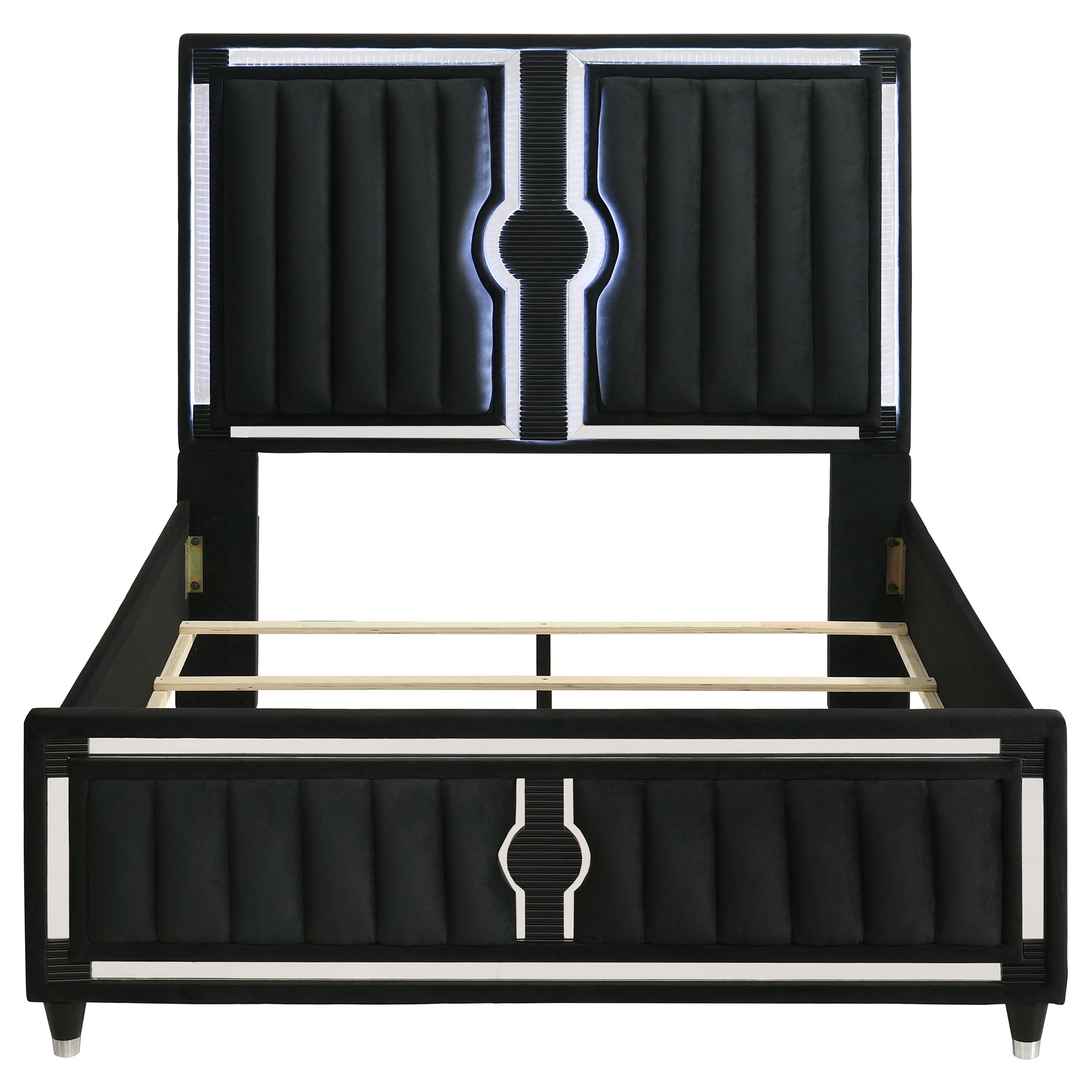 Ravenne Velvet Upholstered Queen LED Panel Bed Black-