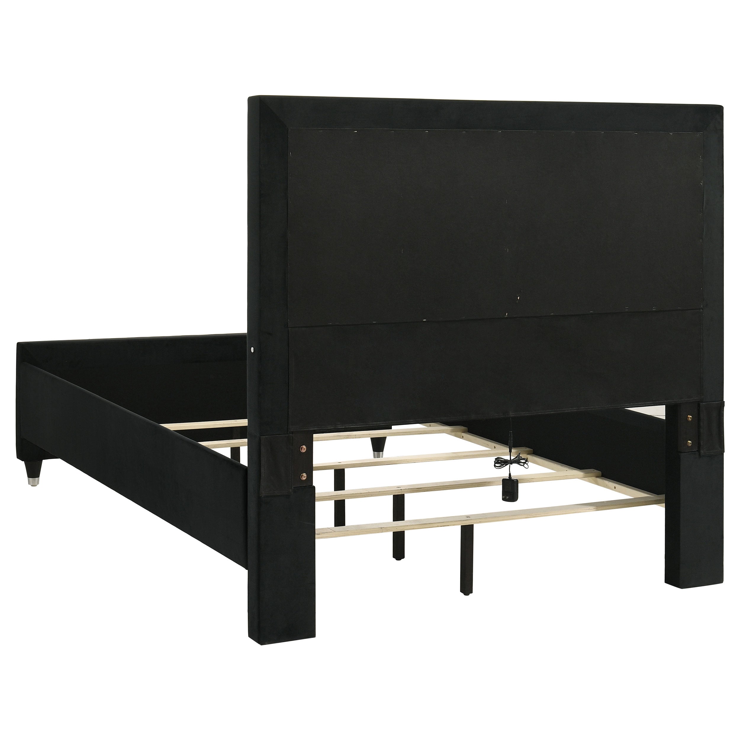 Ravenne Velvet Upholstered Queen LED Panel Bed Black-