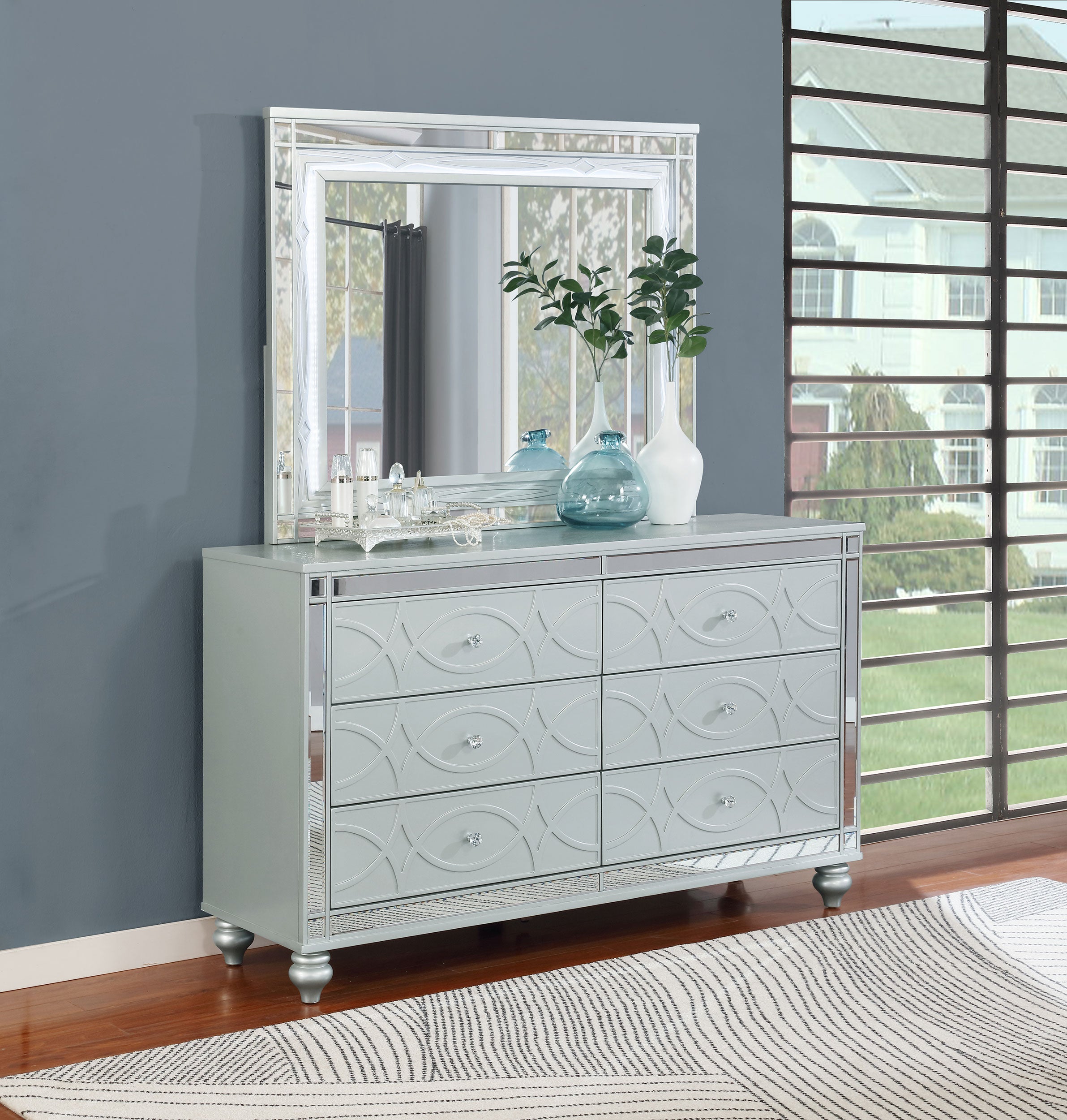 Gunnison 6-drawer Dresser with Mirror Silver Metallic-CoasterEssence