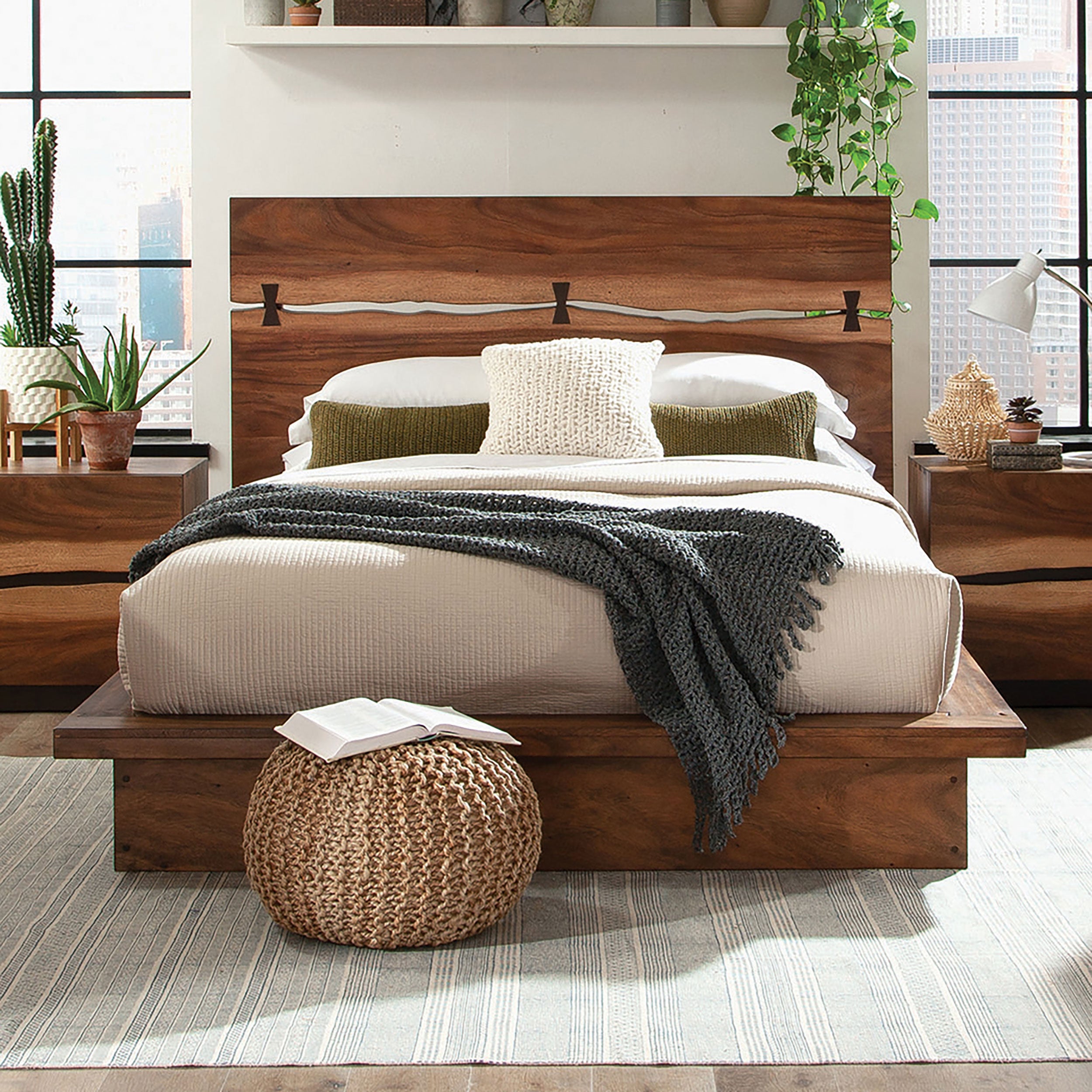 Winslow Wood Queen Panel Bed Smokey Walnut and Coffee Bean-CoasterElevations