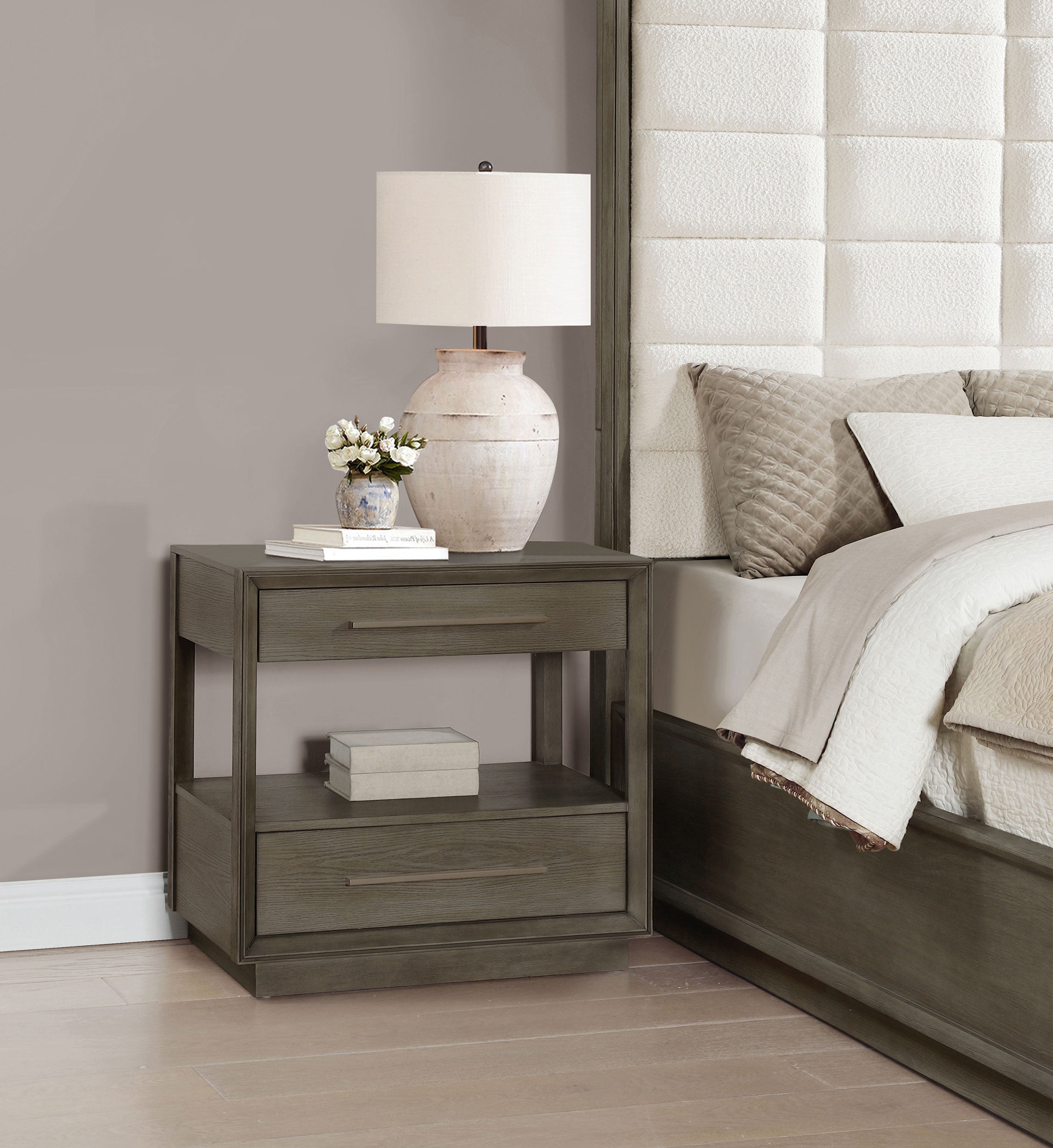 Durango 2-drawer Nightstand Bedside Table Taupe Oak-