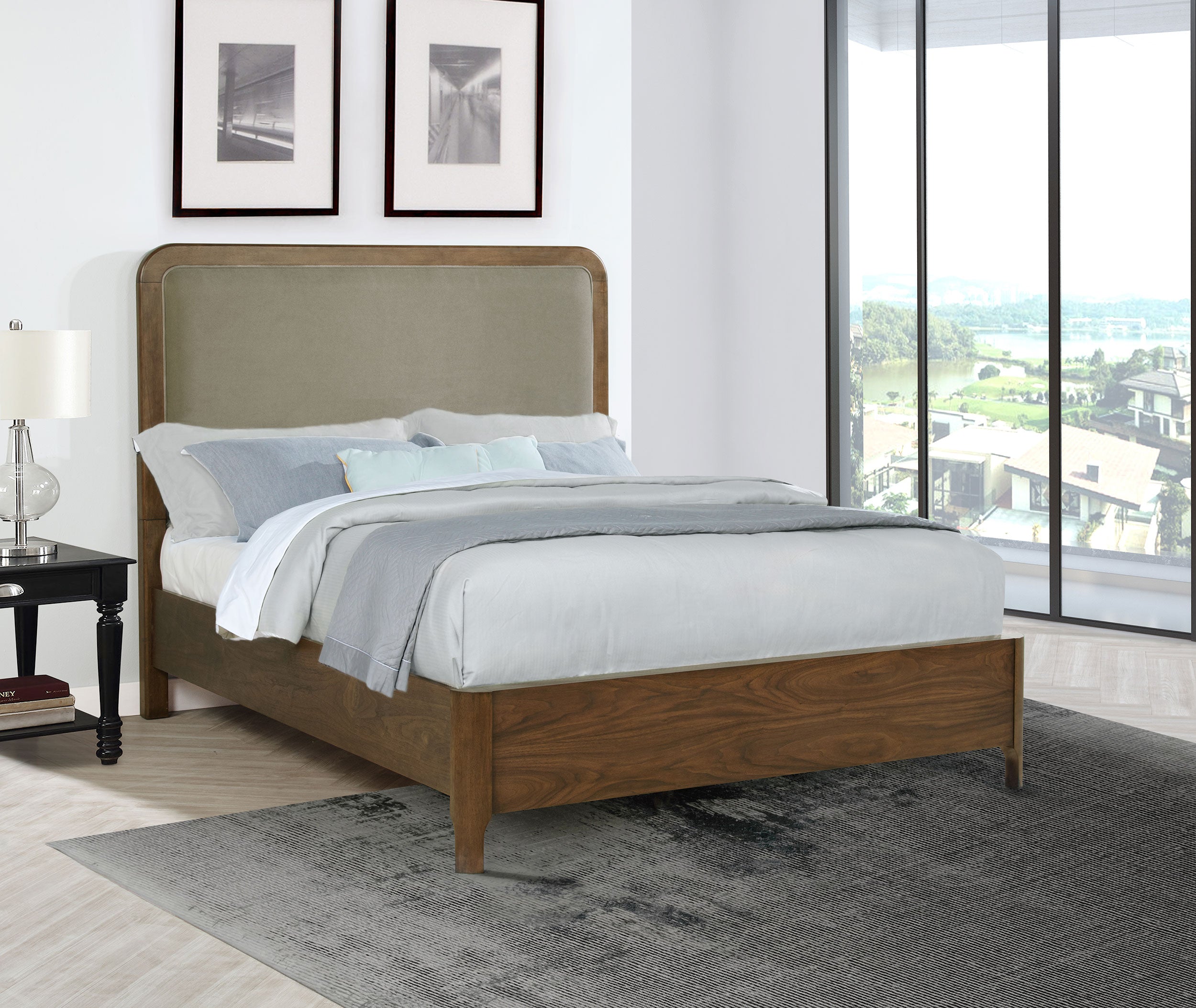 Maderia 57-inch Upholstered Queen Panel Bed Walnut-