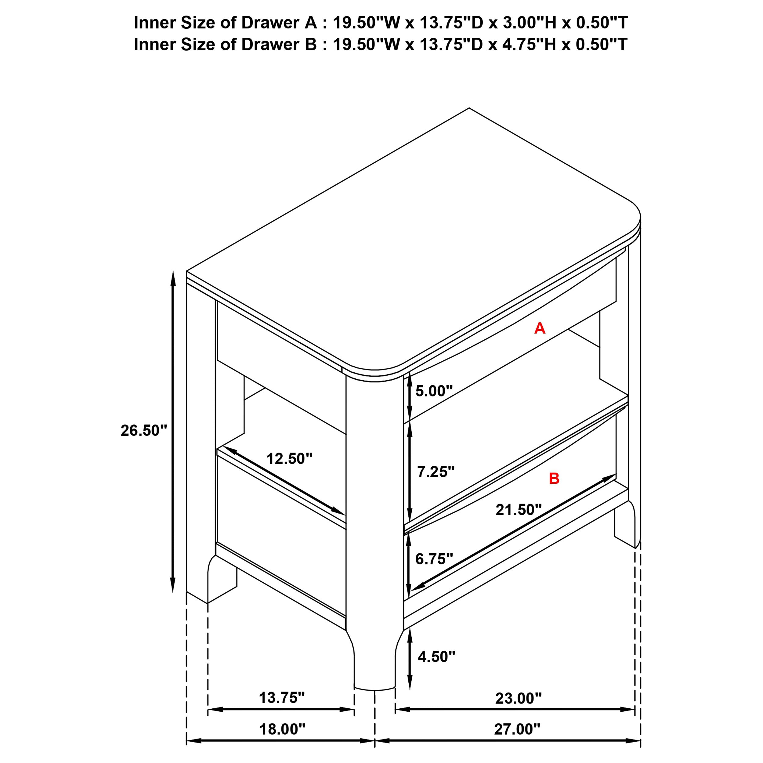 Maderia 2-drawer Nightstand Bedside Table Walnut-