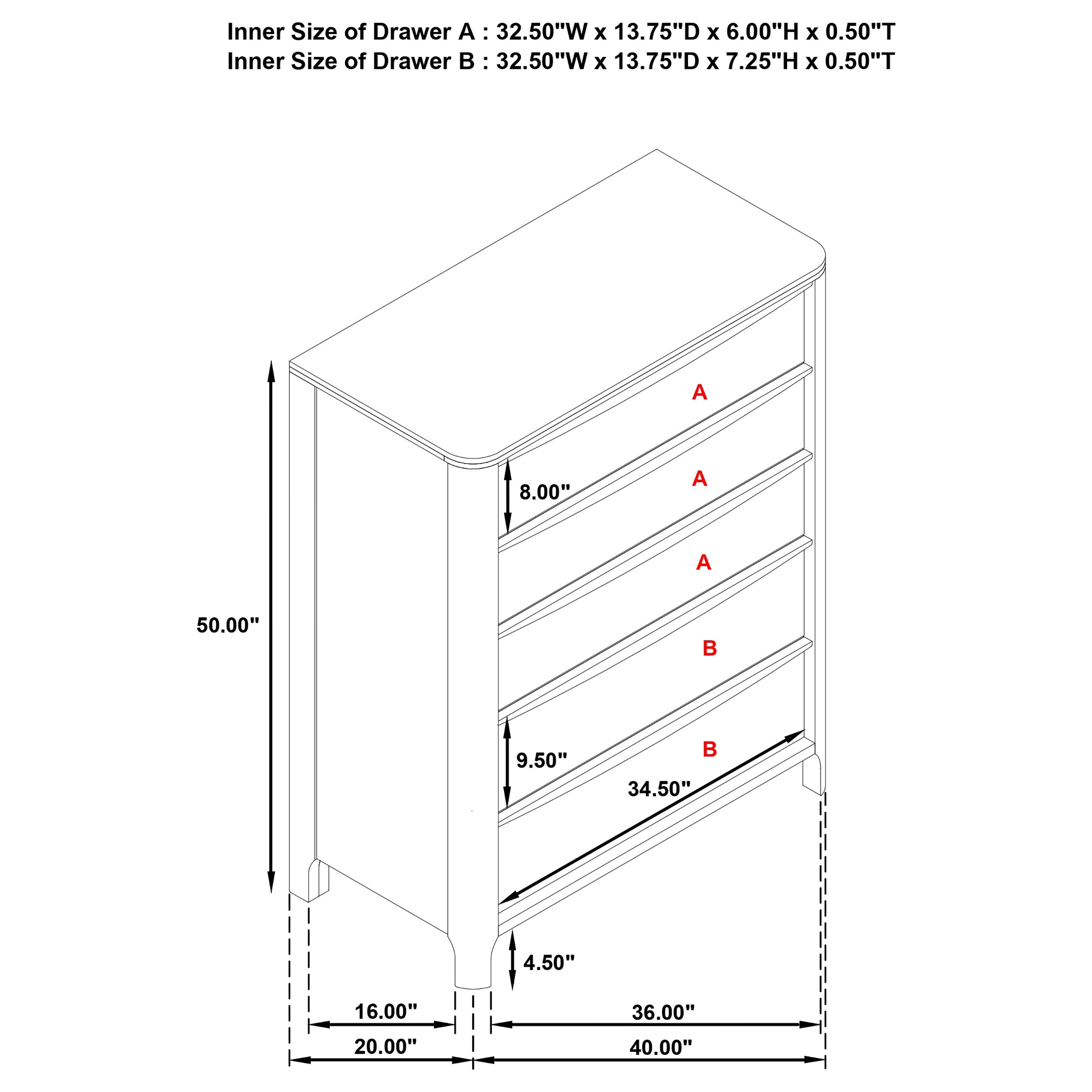Maderia 5-drawer Chest of Drawers Walnut-