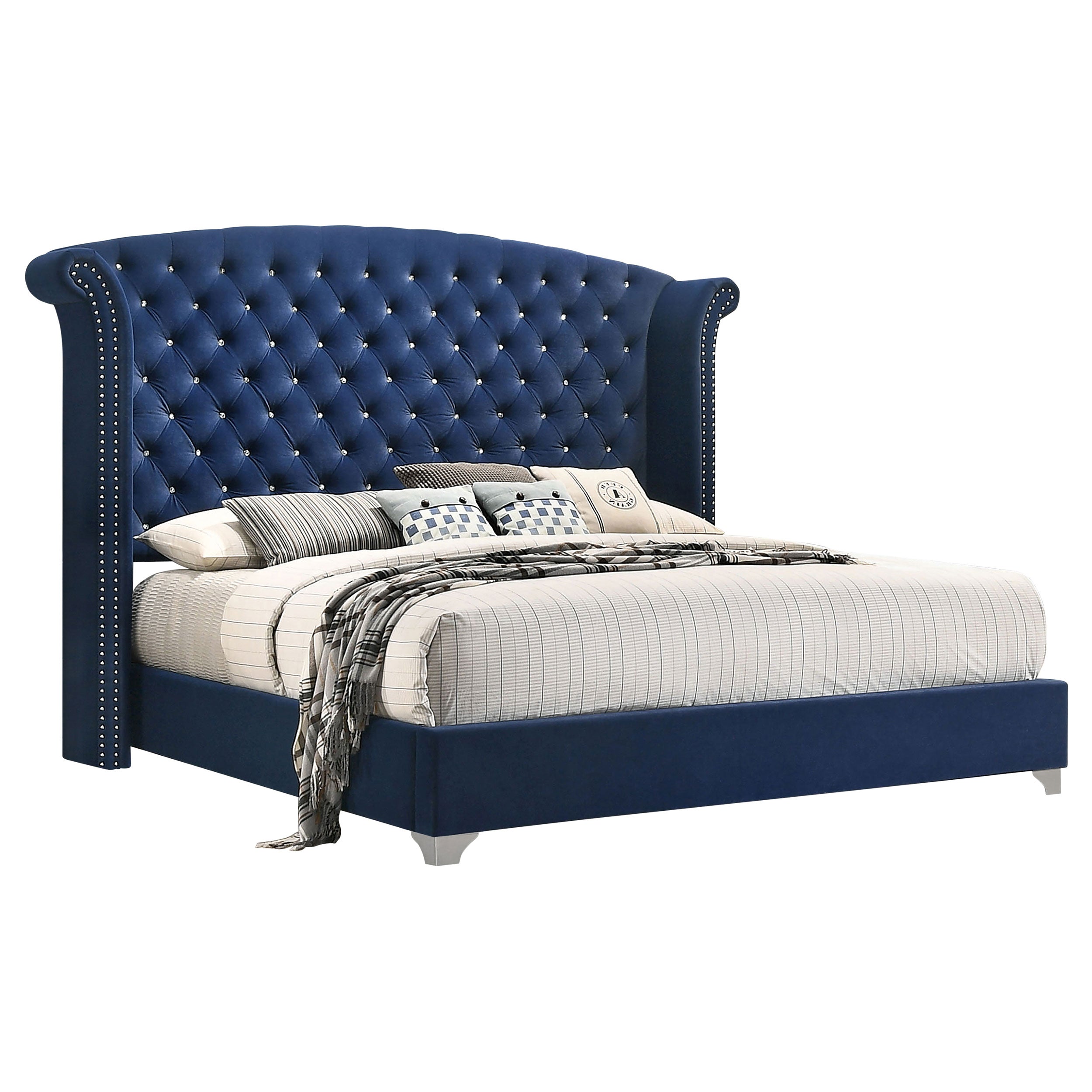 Melody Upholstered Queen Wingback Bed Pacific Blue-CoasterEveryday