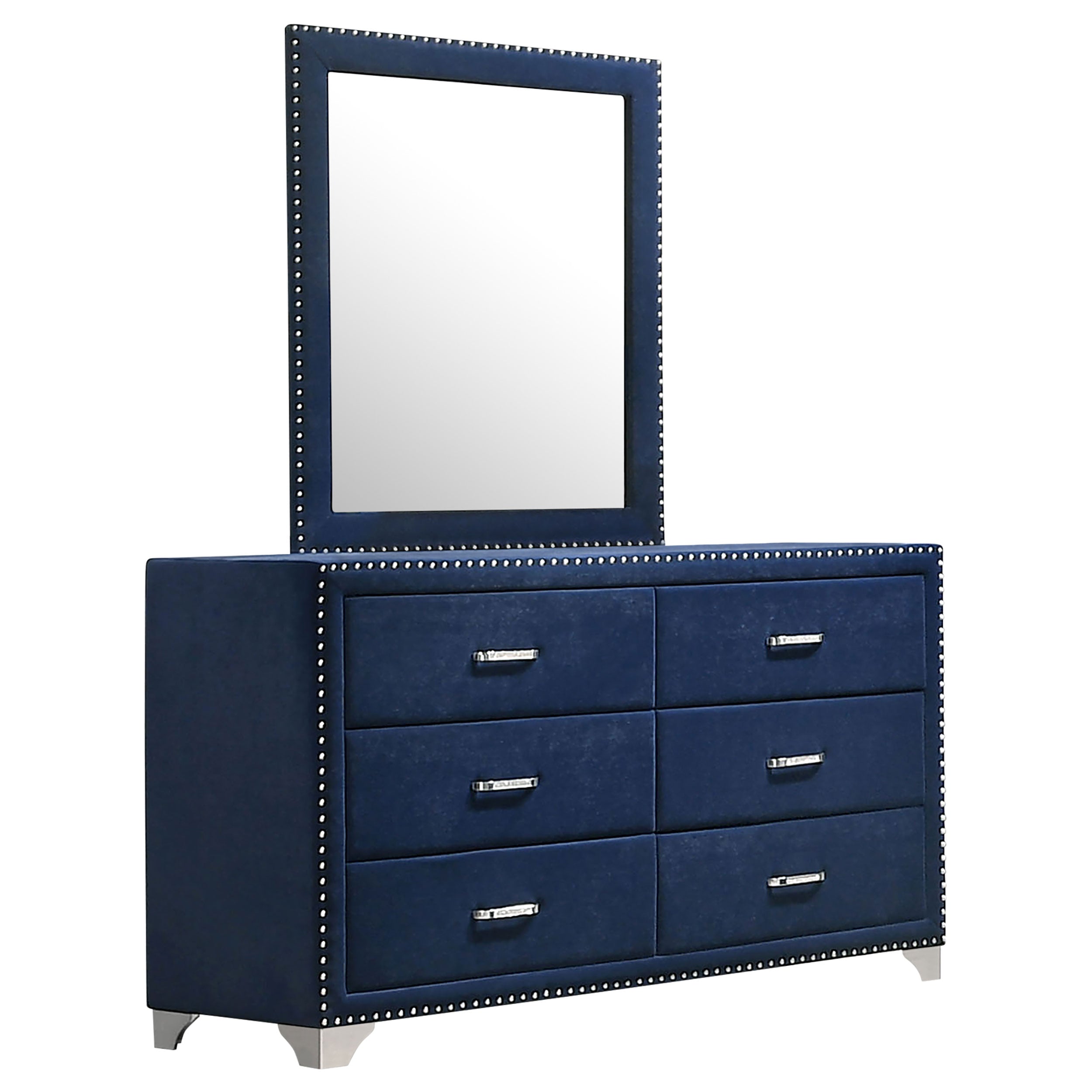 Melody 6-drawer Upholstered Dresser with Mirror Pacific Blue-CoasterEveryday