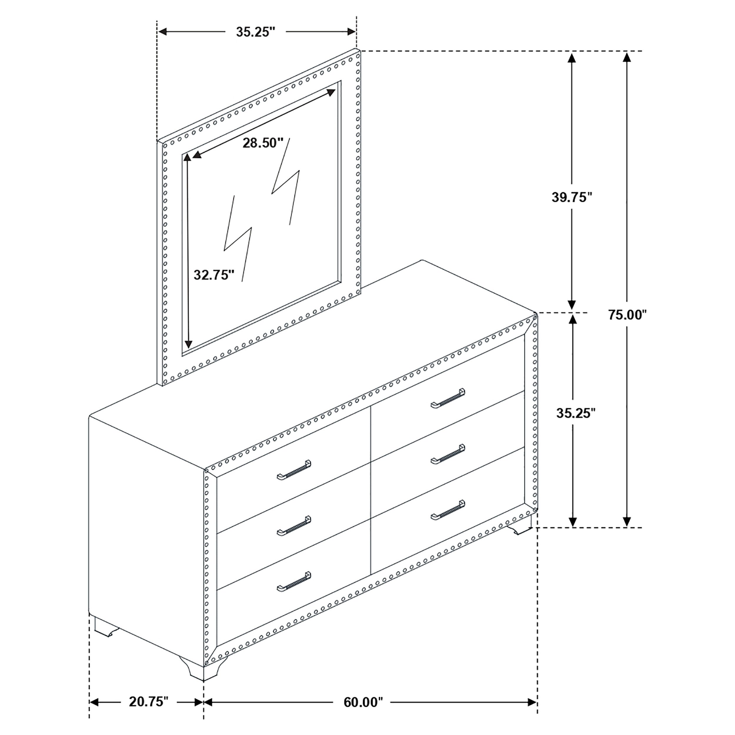 Melody 6-drawer Upholstered Dresser with Mirror Pacific Blue-CoasterEveryday