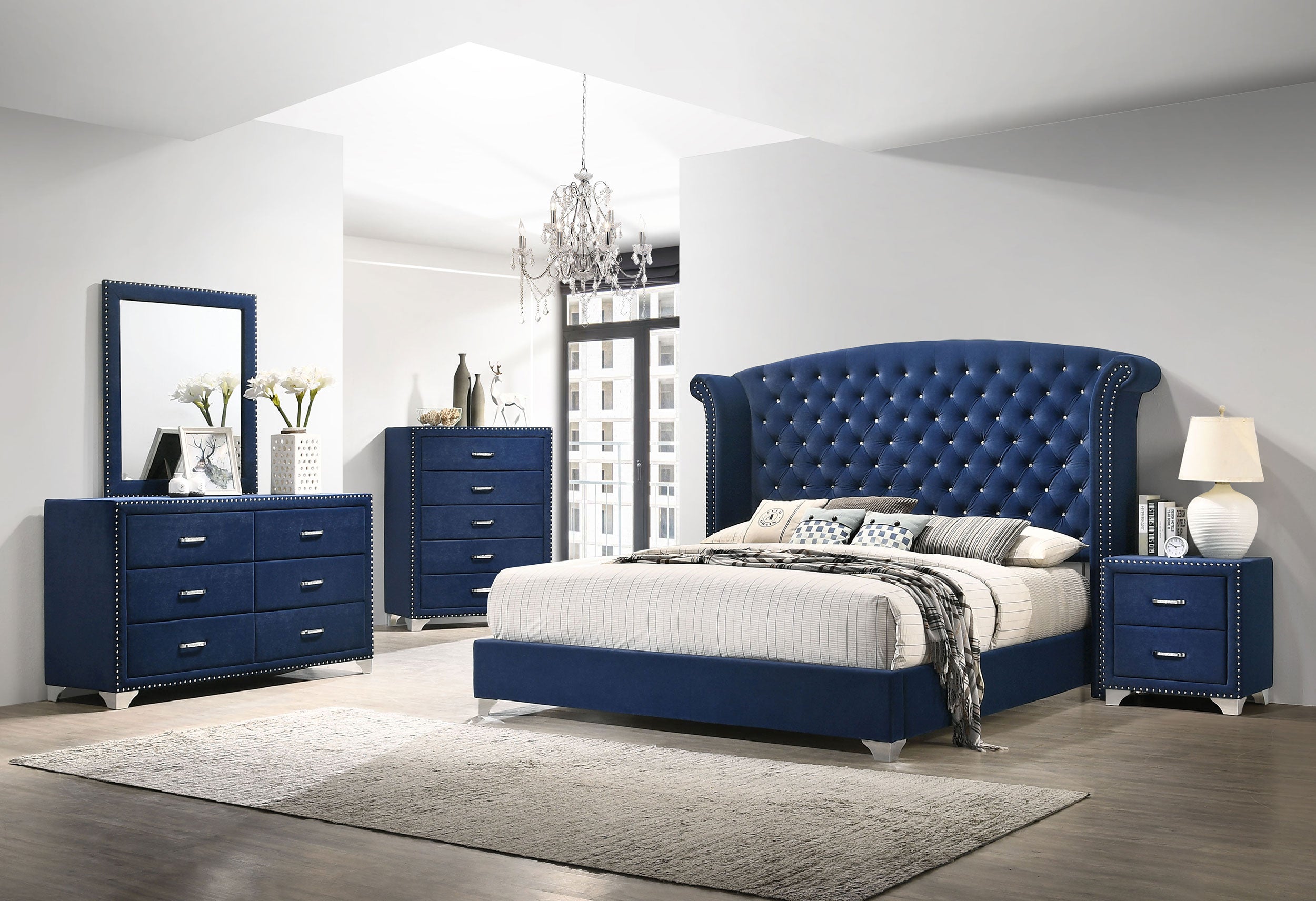 Melody 6-drawer Upholstered Dresser with Mirror Pacific Blue-CoasterEveryday