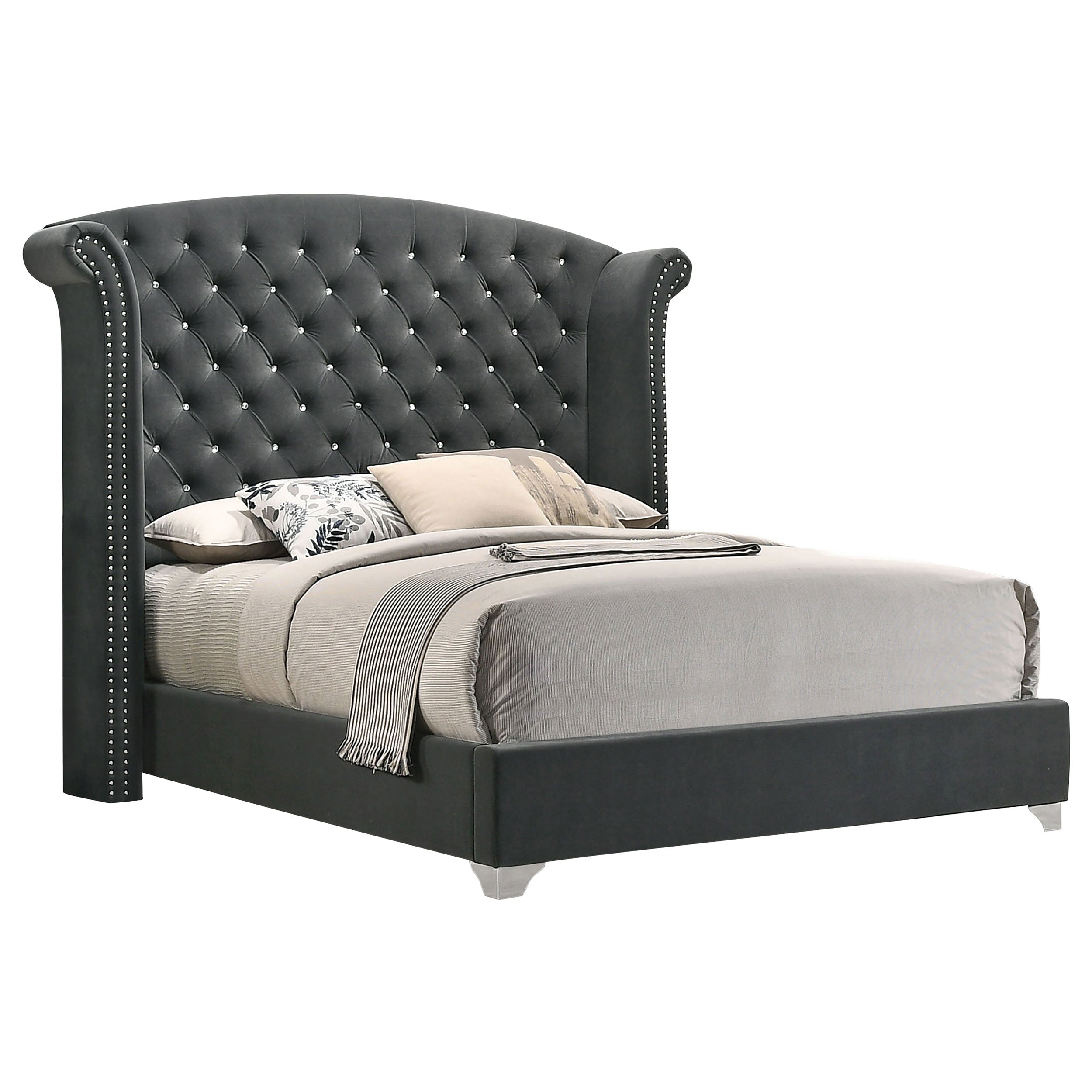 Melody Upholstered Queen Wingback Bed Grey-CoasterEveryday