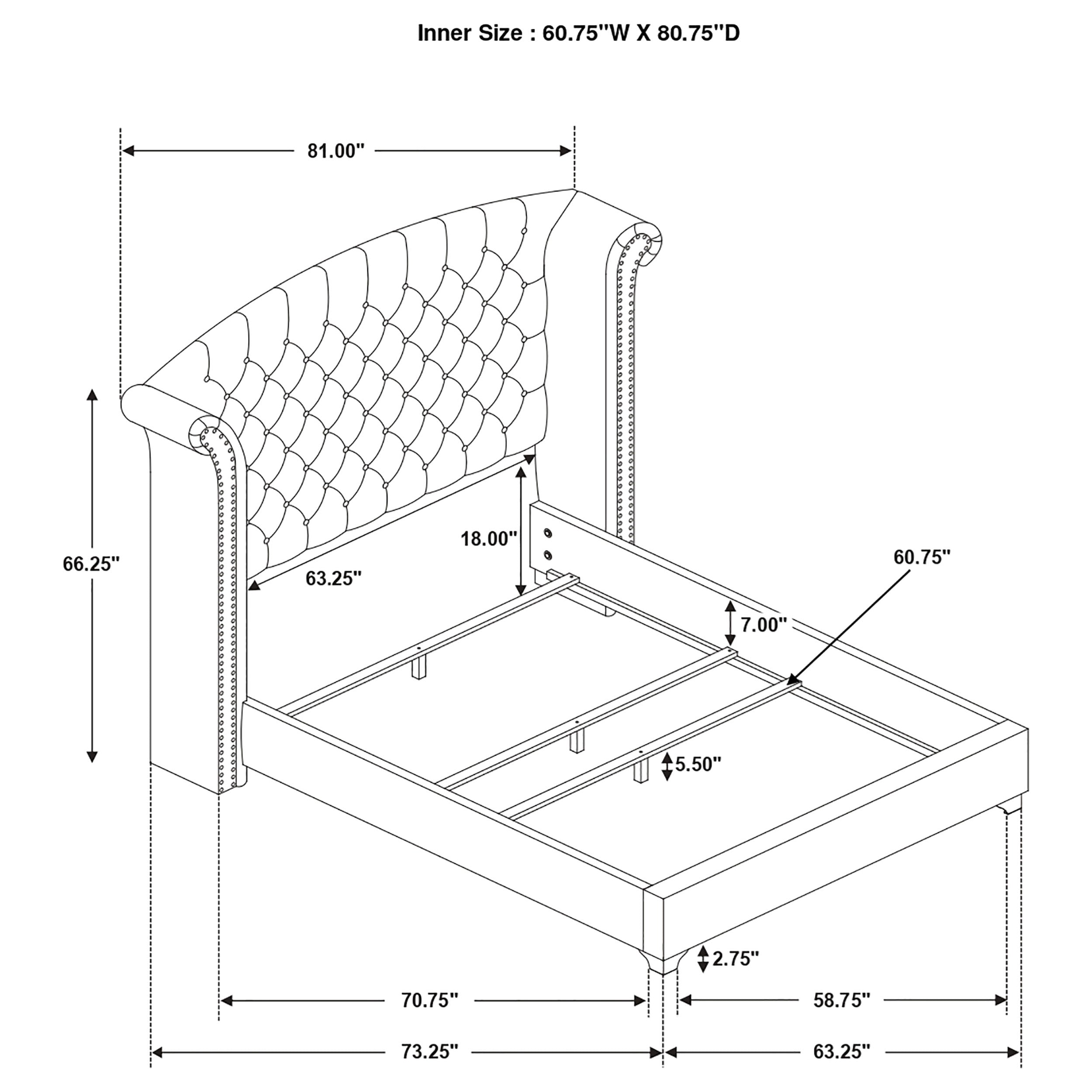 Melody Upholstered Queen Wingback Bed Grey-CoasterEveryday