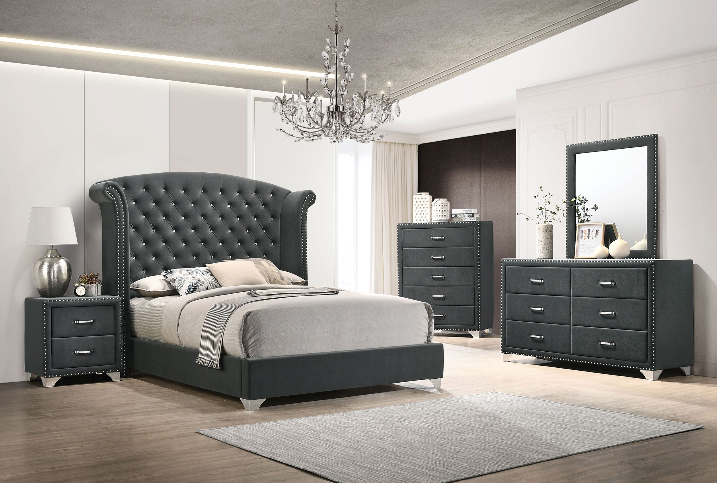 Melody Upholstered Dresser Mirror Grey-CoasterEveryday