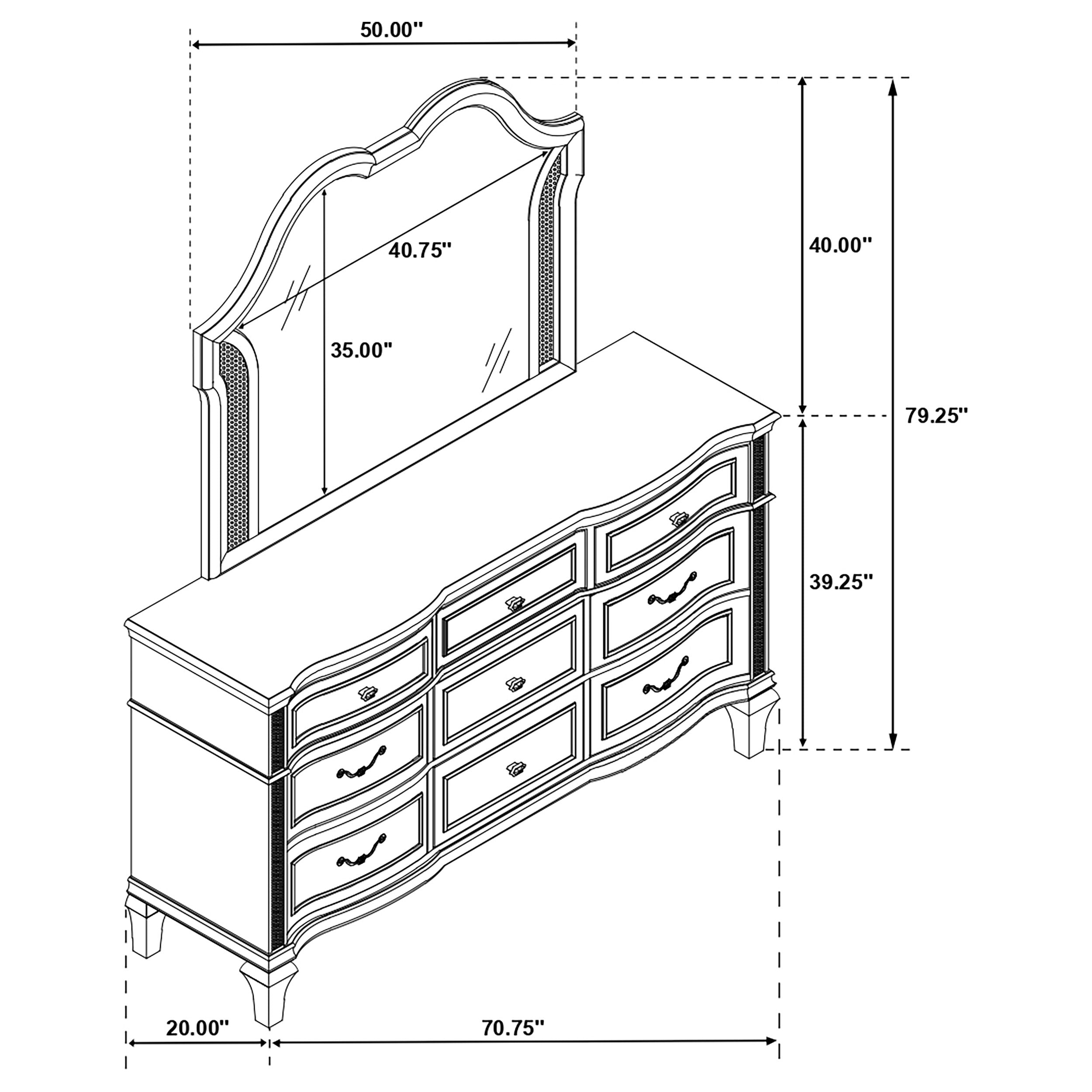 Evangeline 9-drawer Dresser with Mirror Silver Oak-CoasterElevations