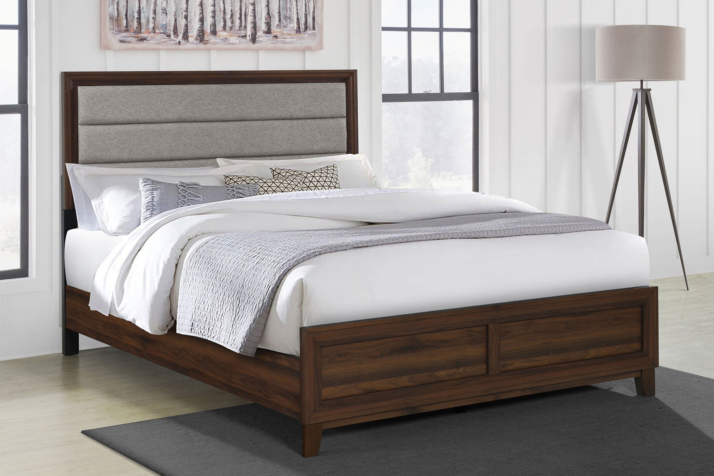 Welsley 50-inch Upholstered Queen Bed Walnut-