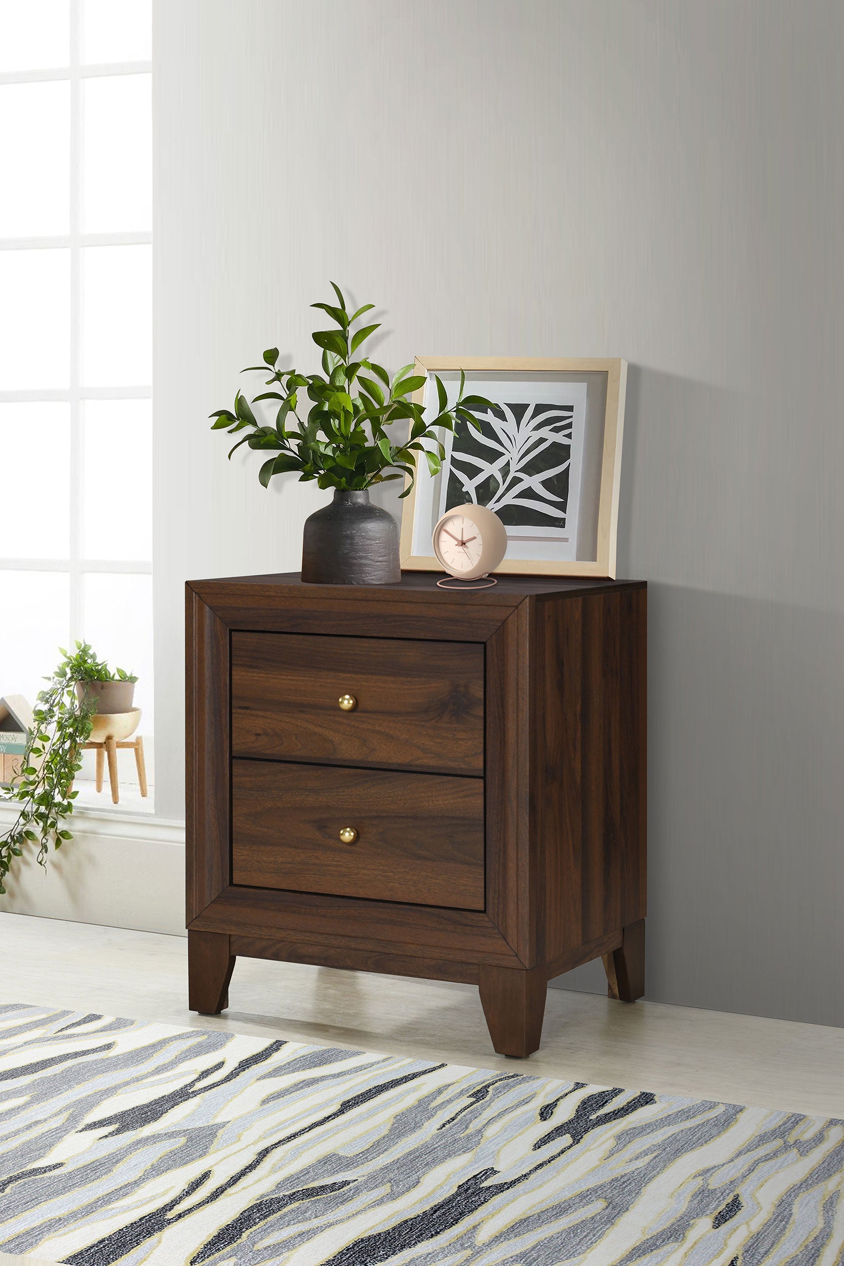Welsley 2-drawer Nightstand Bedside Table Walnut-