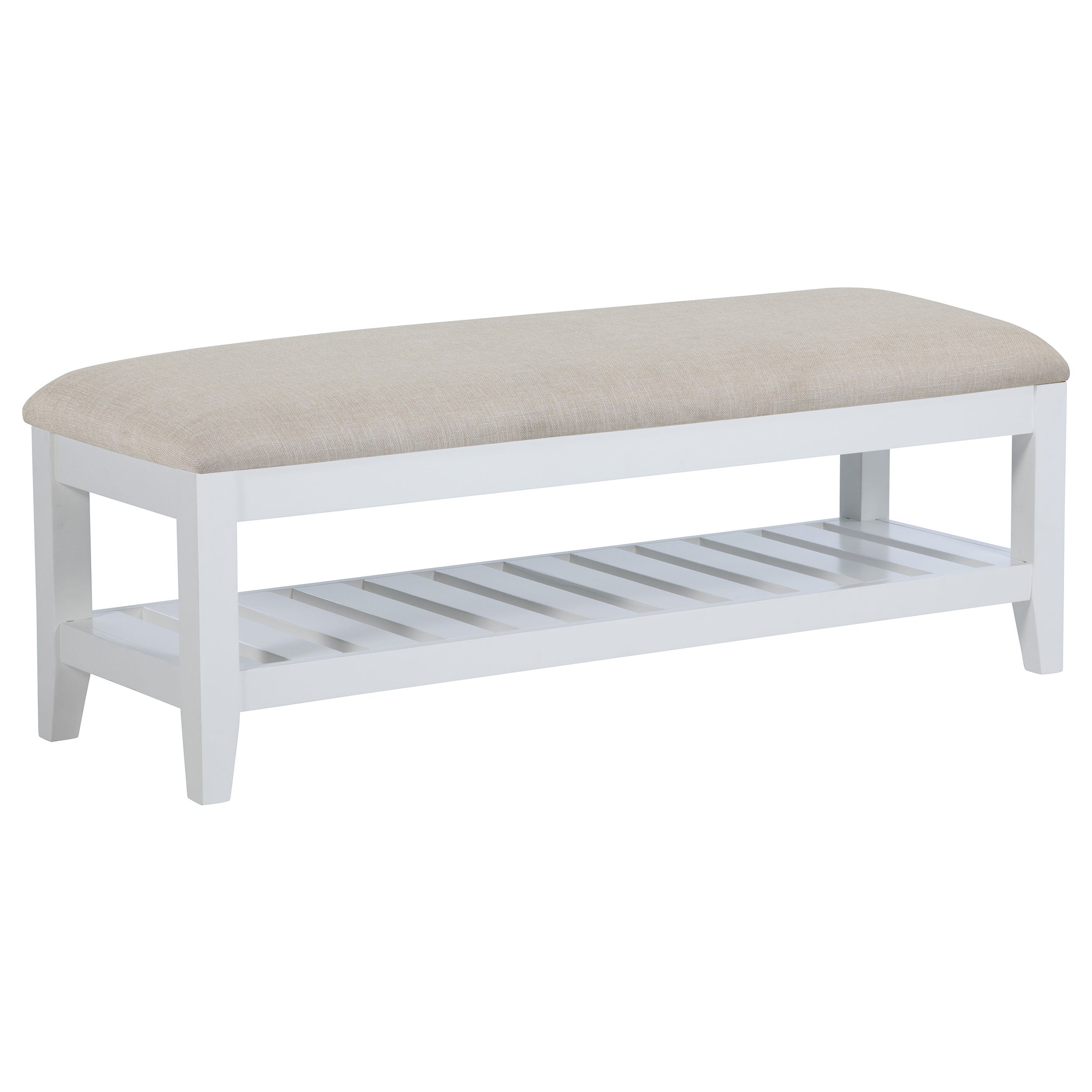 Bexhill Upholstered Rectangular Bench with Shelf White-