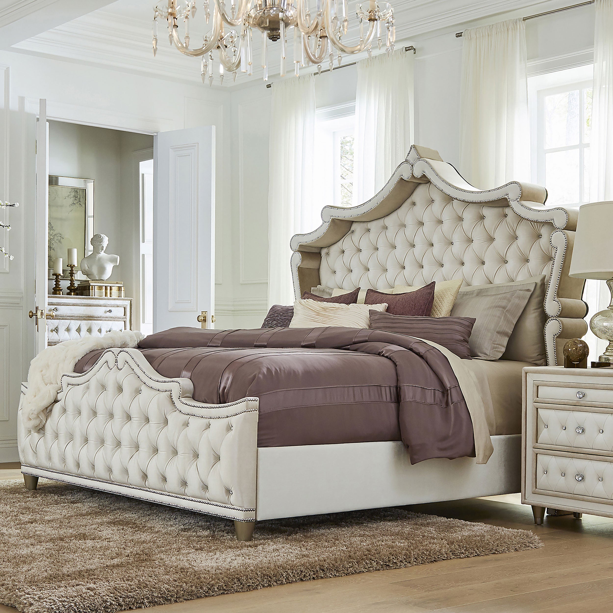 Antonella Upholstered Queen Panel Bed Ivory and Camel-CoasterElevations