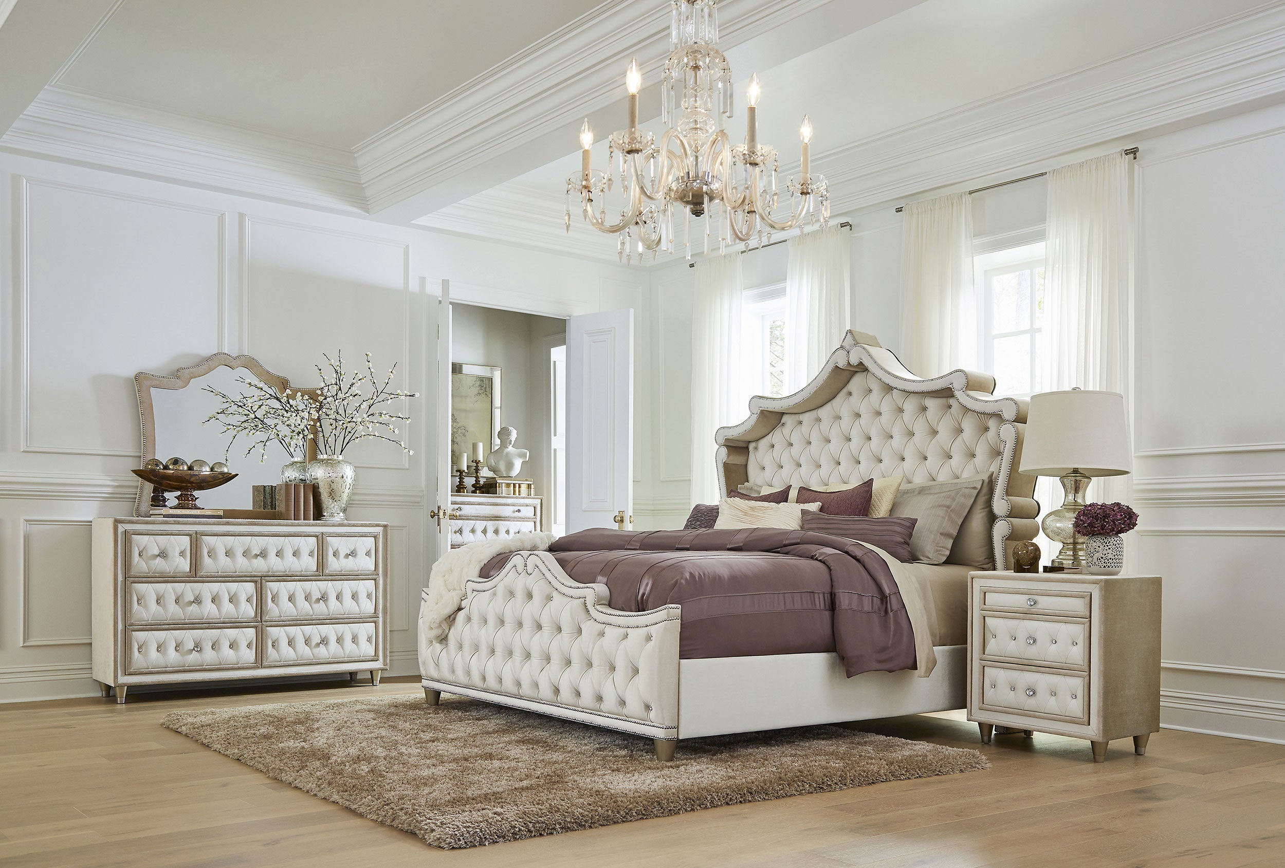 Antonella Upholstered Queen Panel Bed Ivory and Camel-CoasterElevations