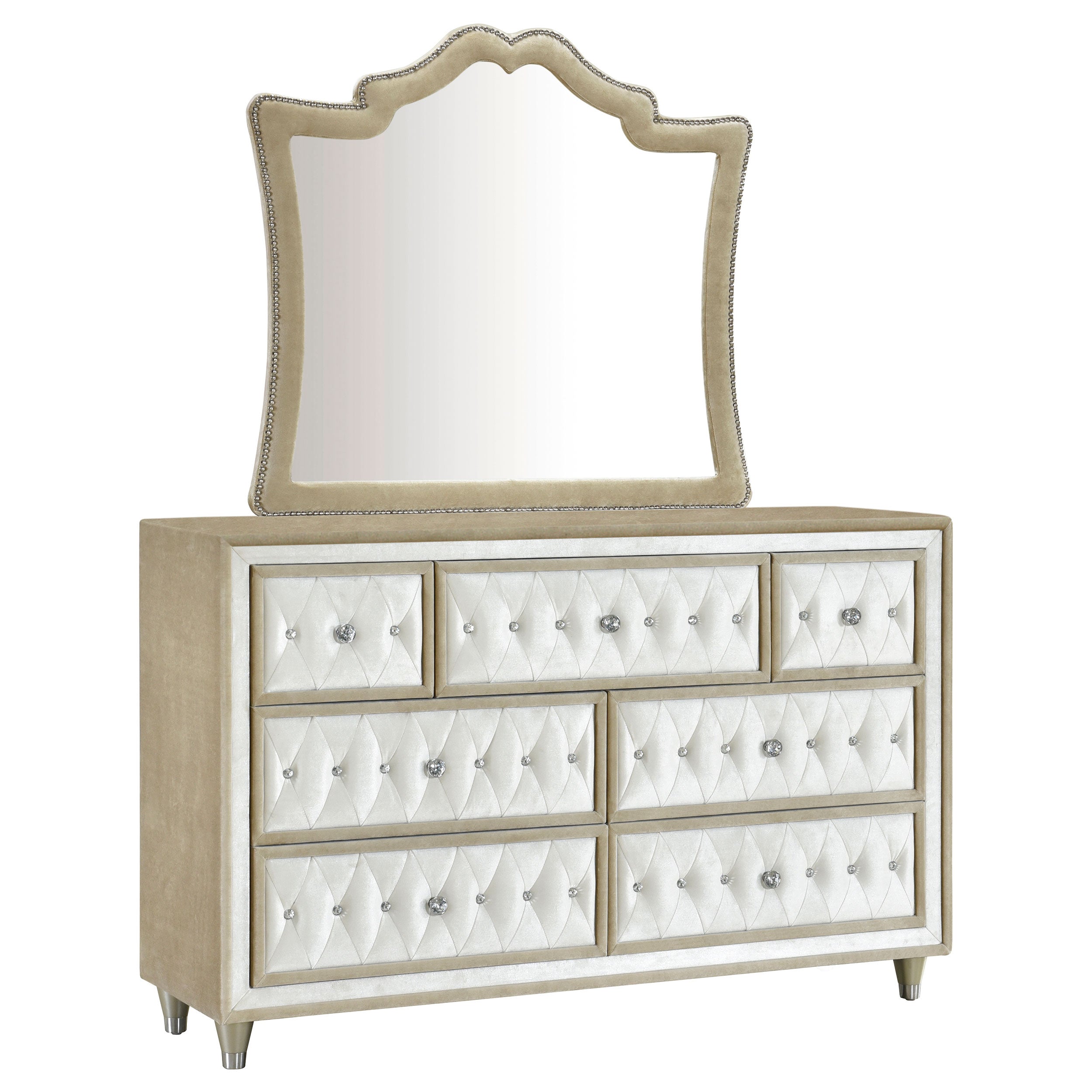 Antonella 7-drawer Upholstered Dresser with Mirror Ivory-CoasterElevations