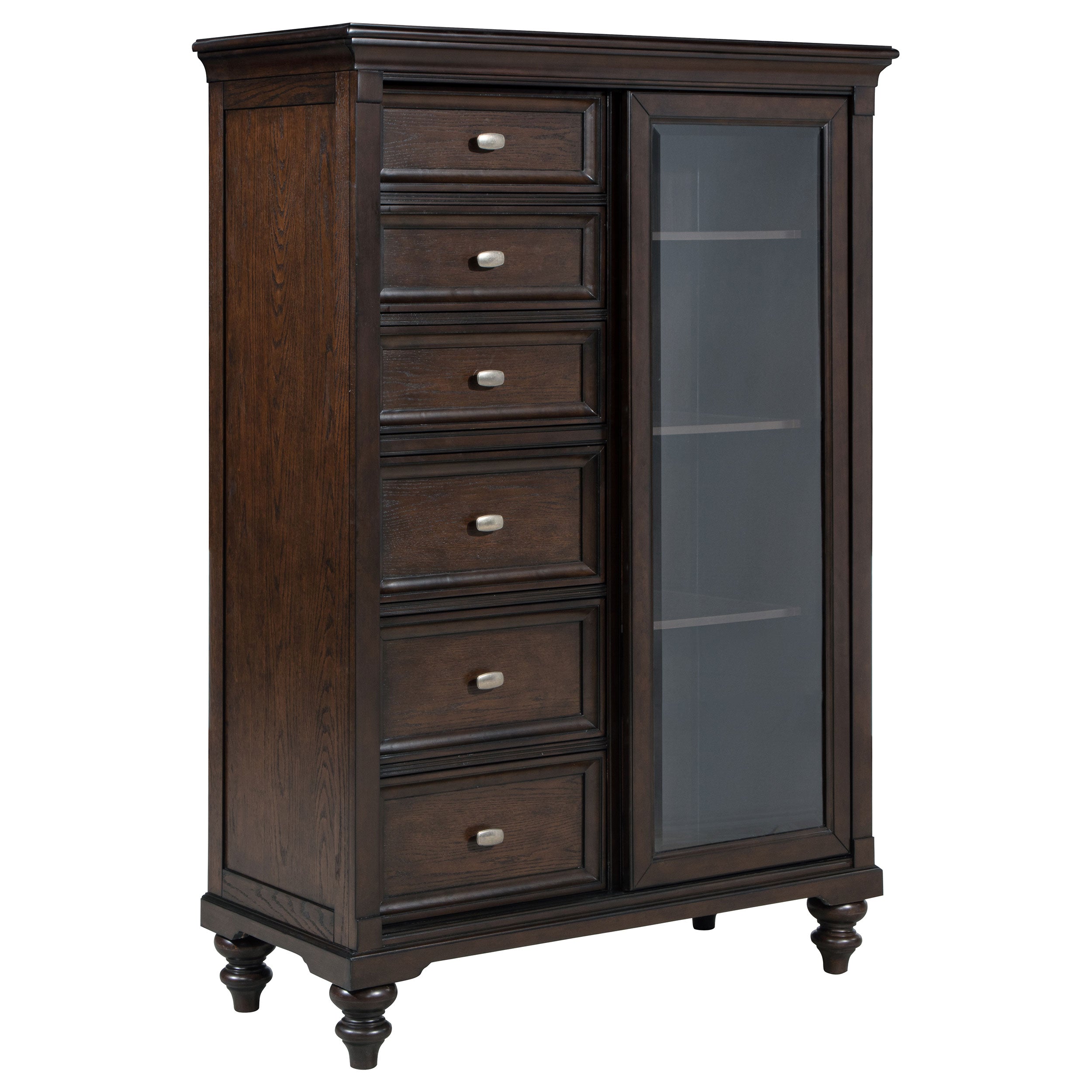 Andover 6-drawer Tempered Glass Door Chest Dark Oak-
