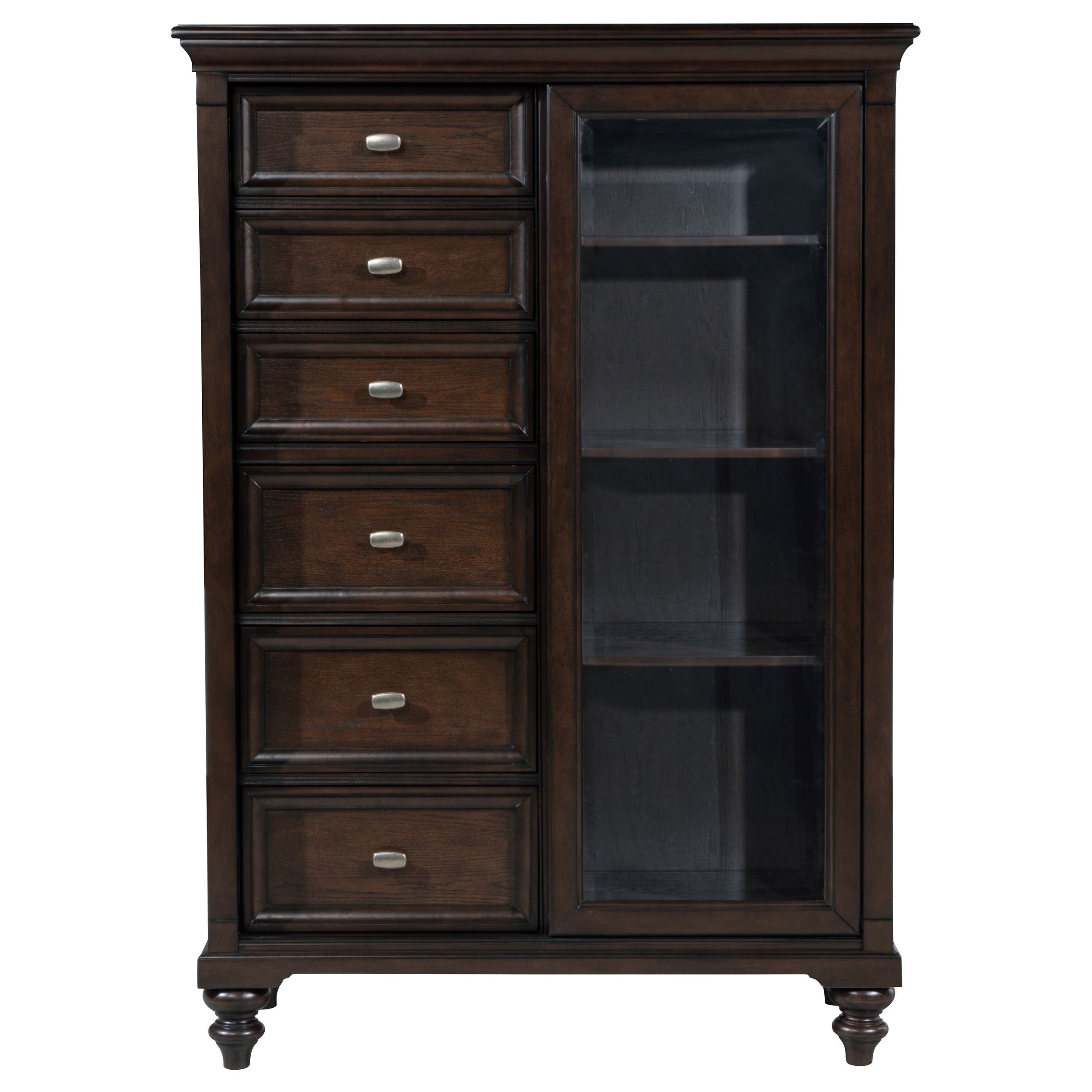 Andover 6-drawer Tempered Glass Door Chest Dark Oak-