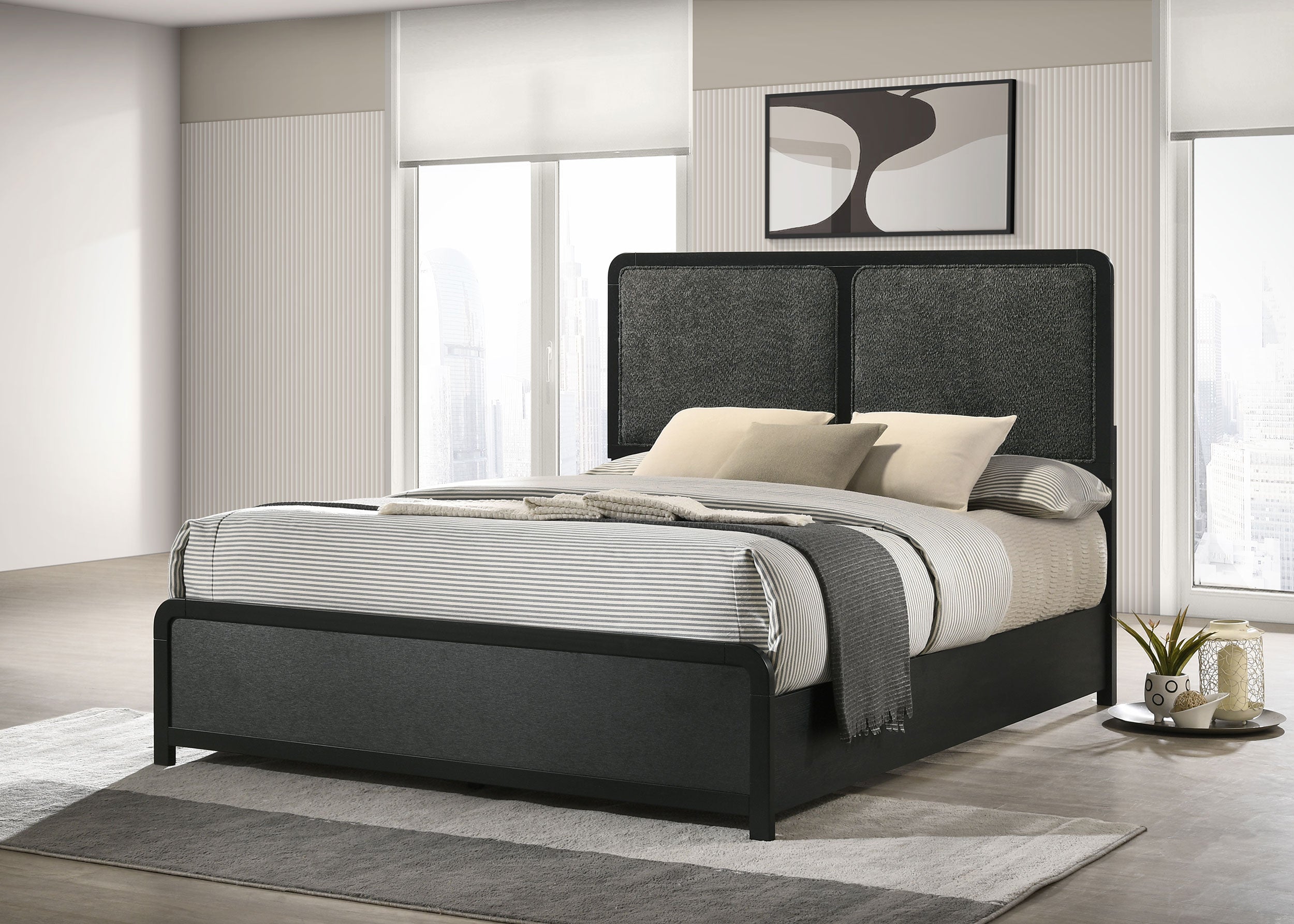 Cavelle 51-inch Upholstered Queen Panel Bed Black-