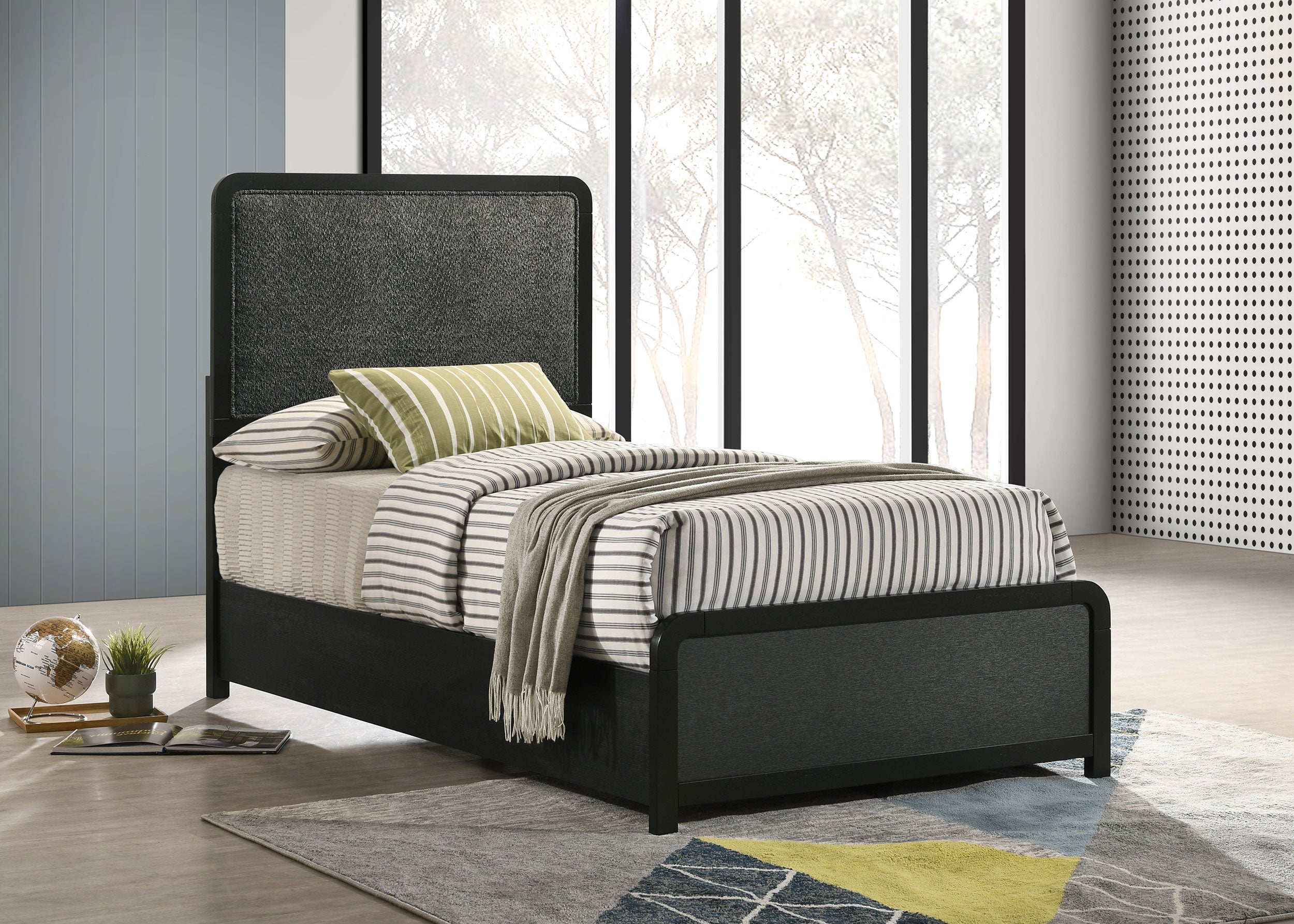 Cavelle 51-inch Upholstered Twin Panel Bed Black-