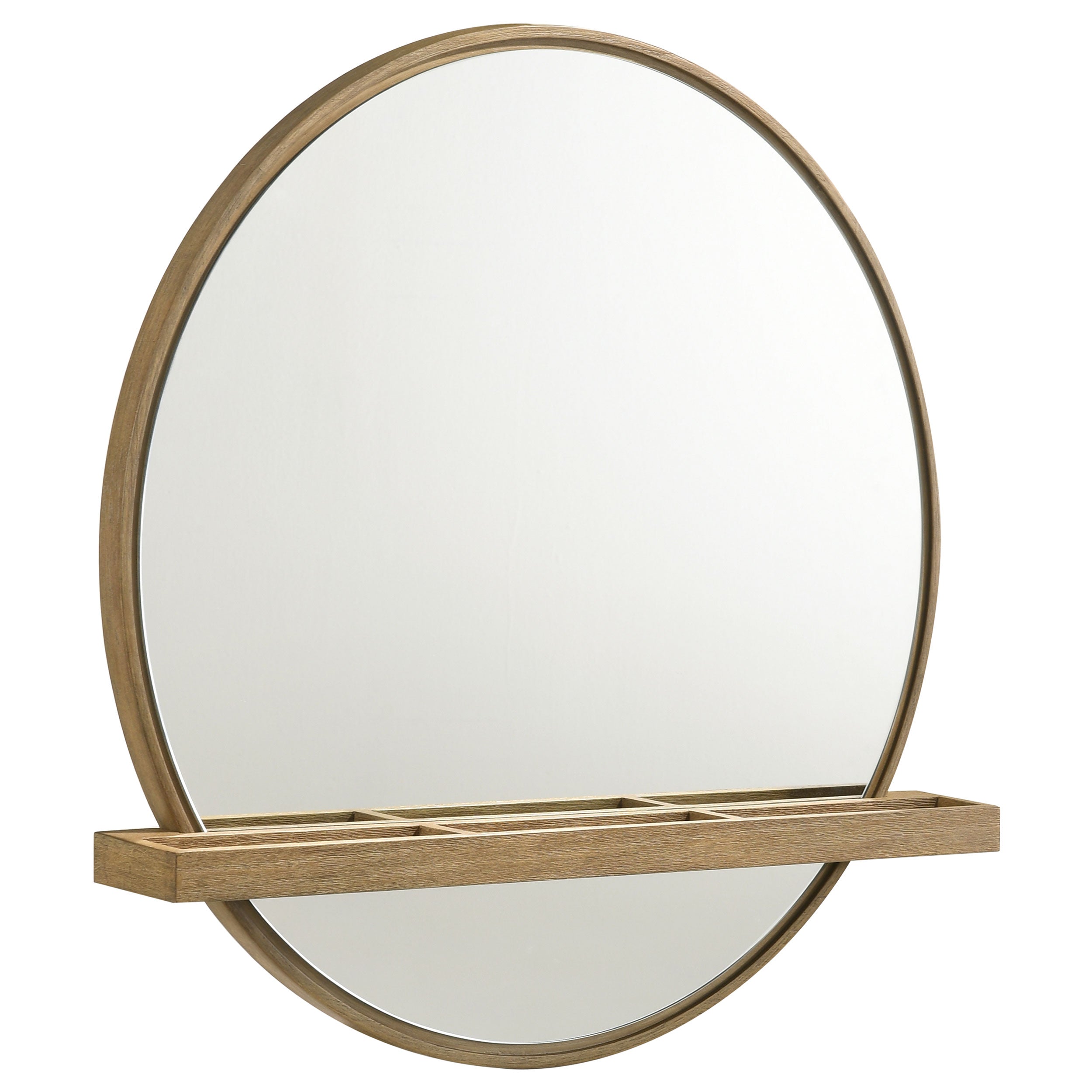 Arini Round Vanity Wall Mirror with Shelf Sand Wash-CoasterElevations