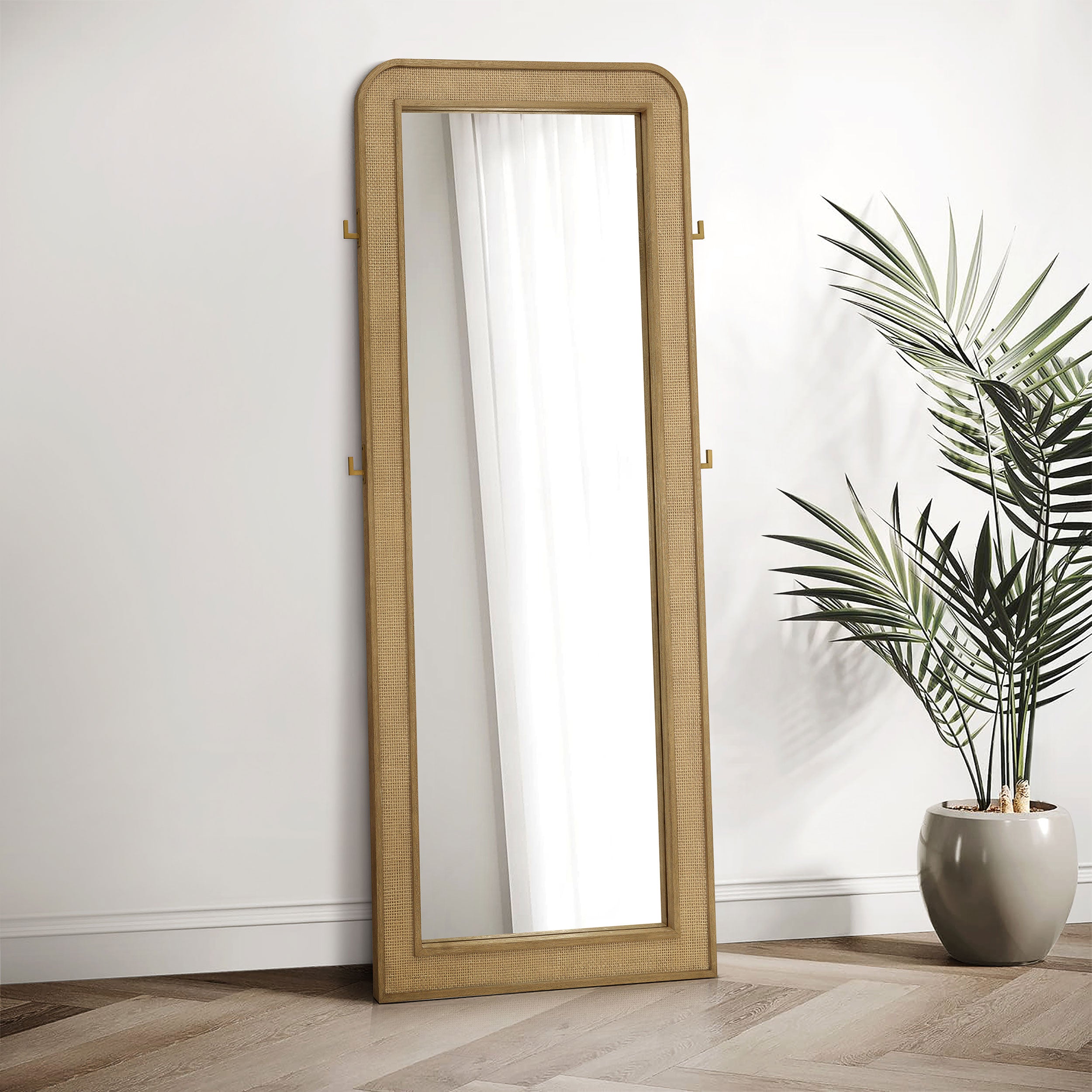 Arini Cane Weave Full Length Standing Floor Mirror Sand Wash-