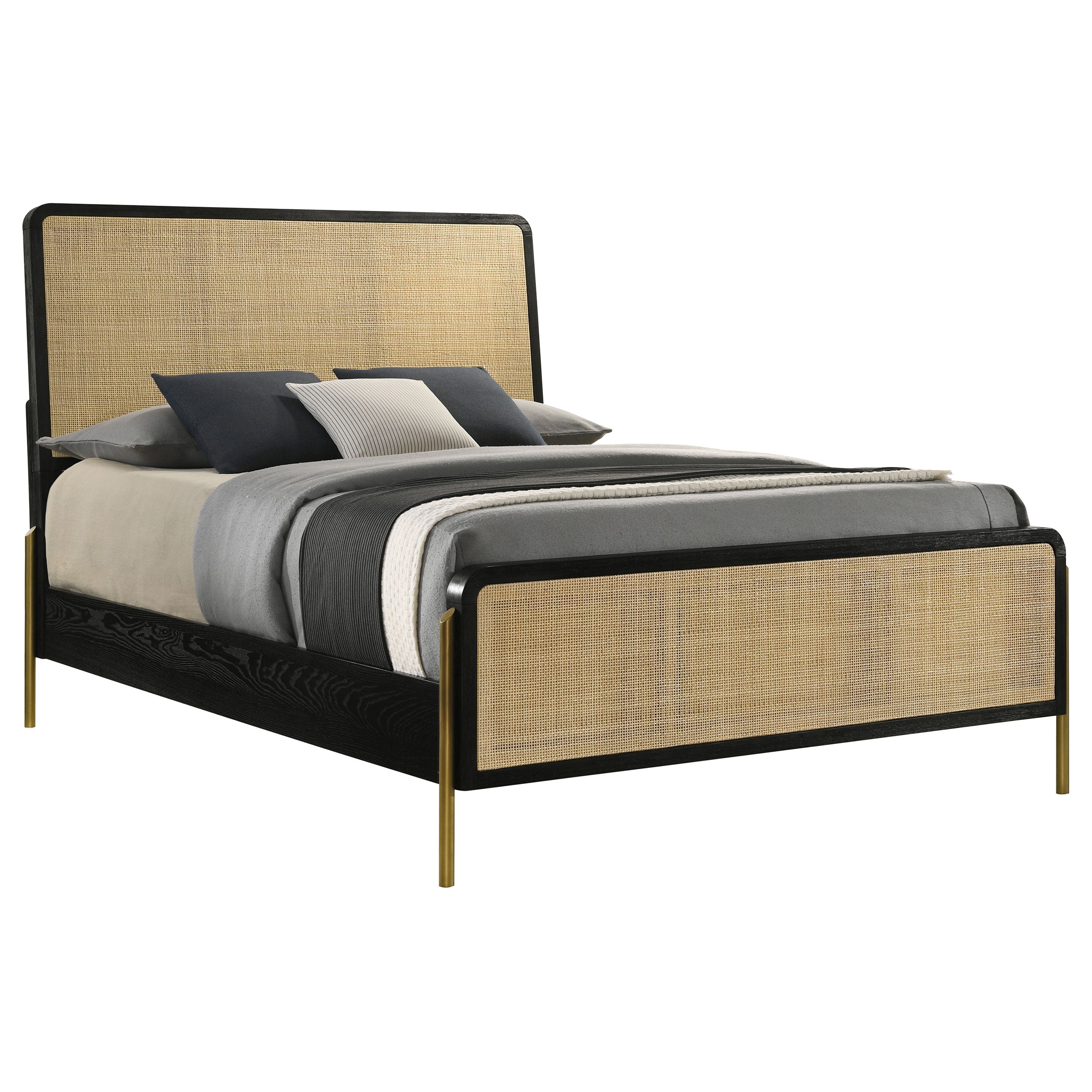 Arini Rattan Queen Panel Bed Black and Natural-