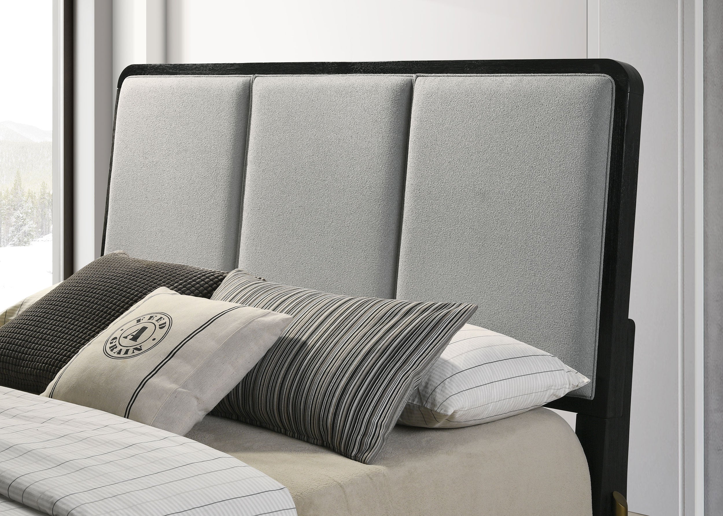 Arini Upholstered Queen Panel Bed Black and Grey-