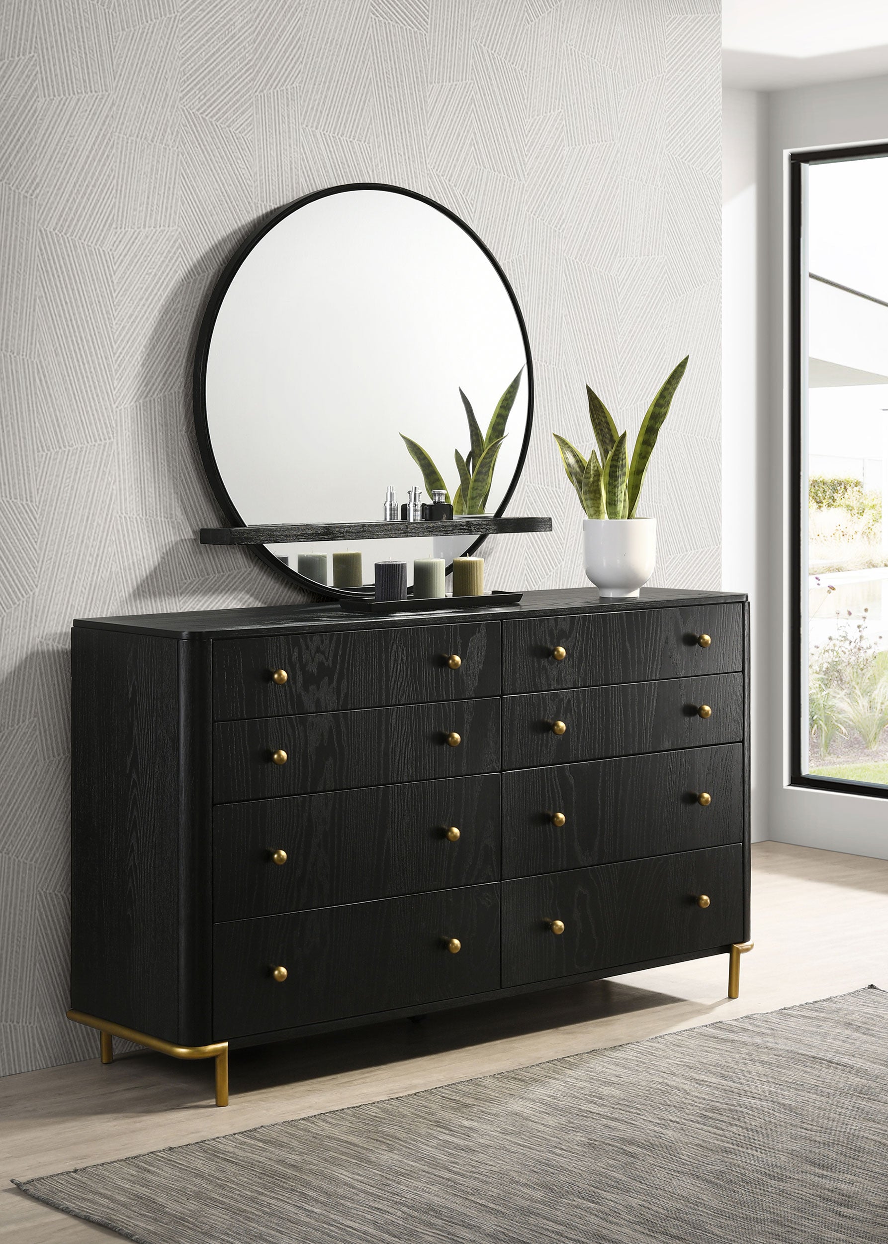 Arini 8-drawer Dresser with Mirror Black-