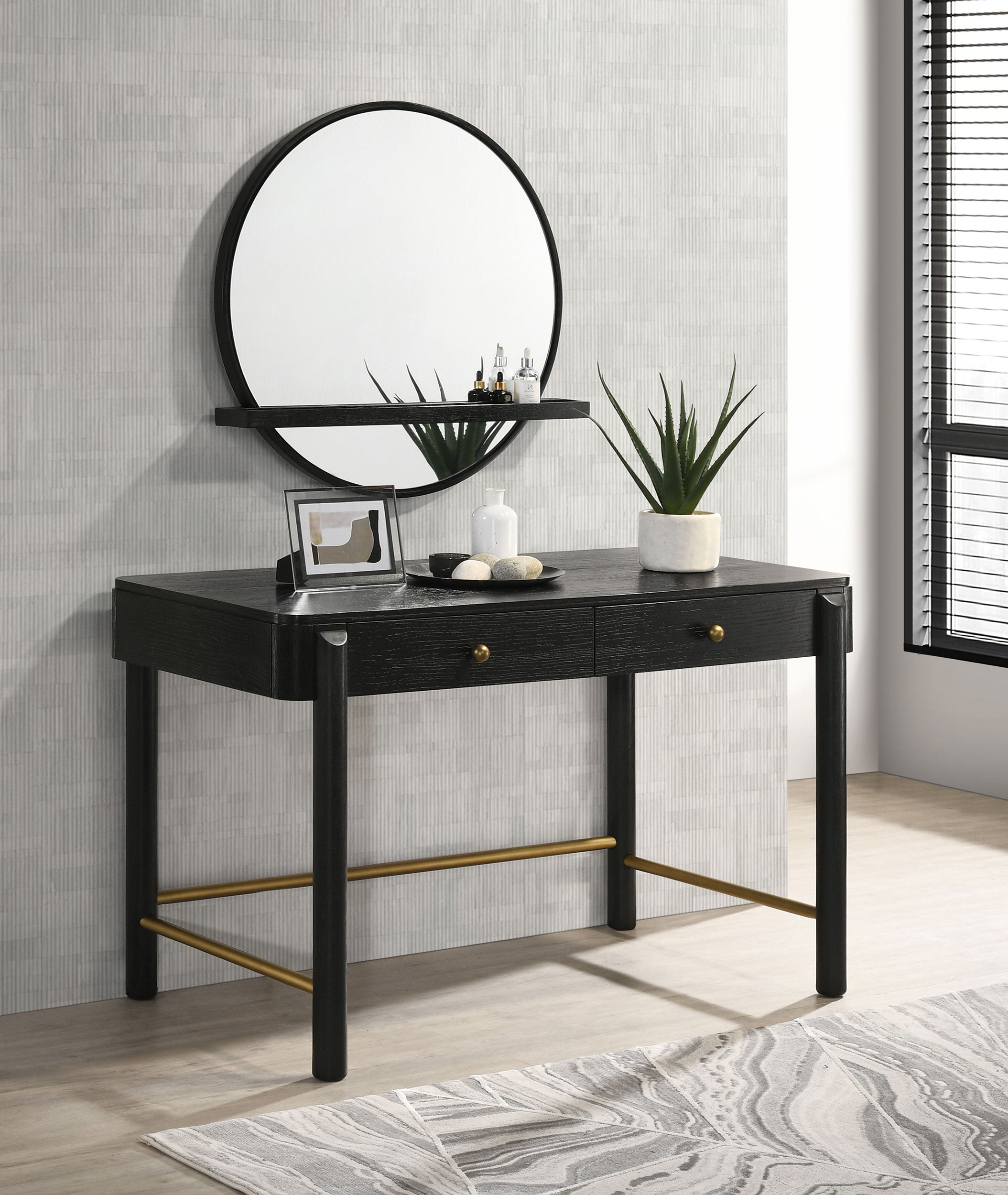 Arini 2-piece Makeup Vanity Table and Mirror Set Black-