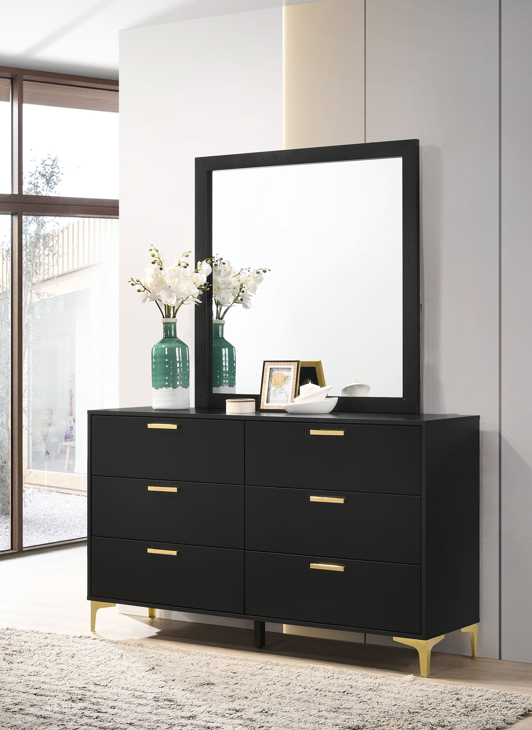 Kendall 6-drawer Dresser with Mirror Black-CoasterEveryday