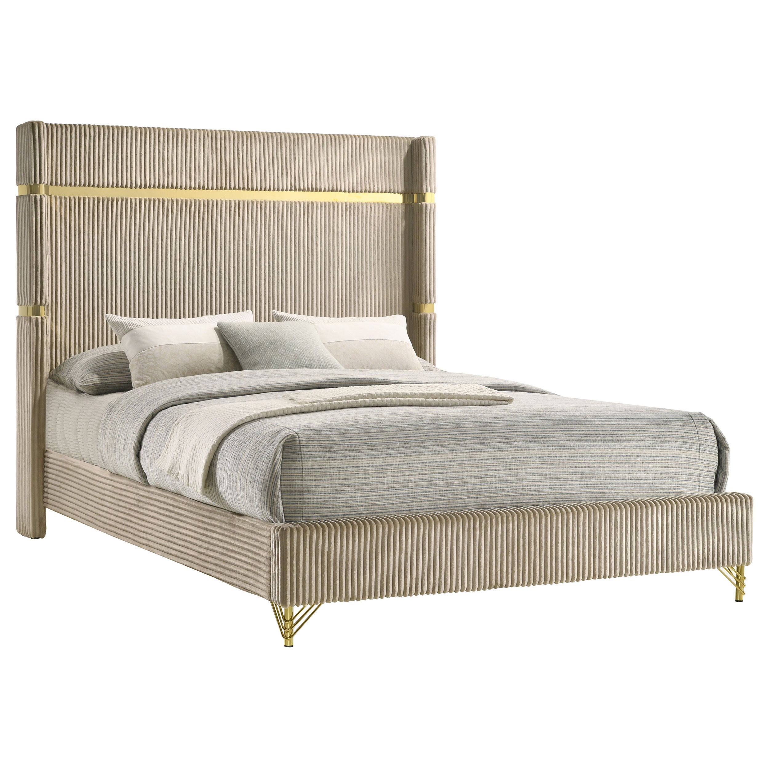 Lucia 61-inch Upholstered Queen Wingback Bed Beige-