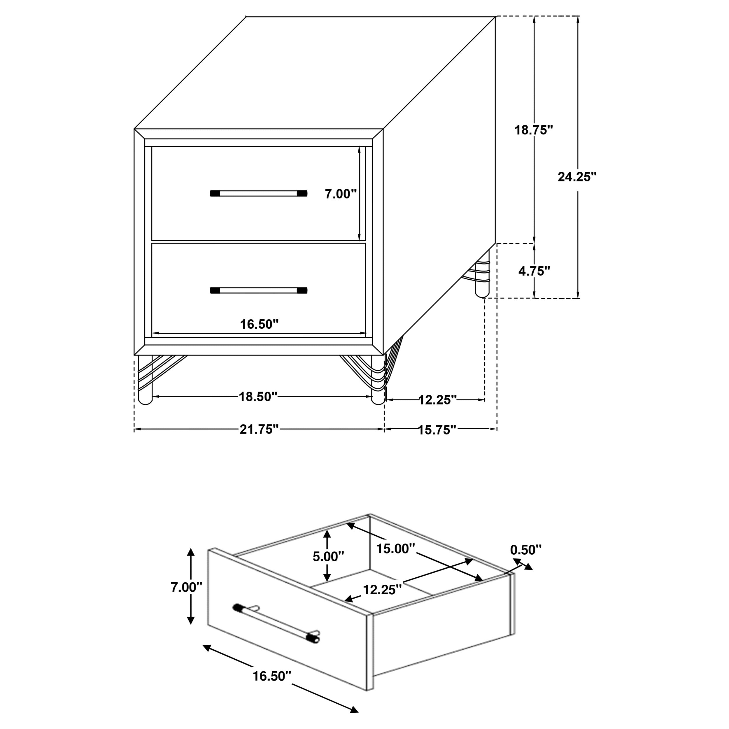 Lucia 2-drawer Nightstand Bedside Table White-