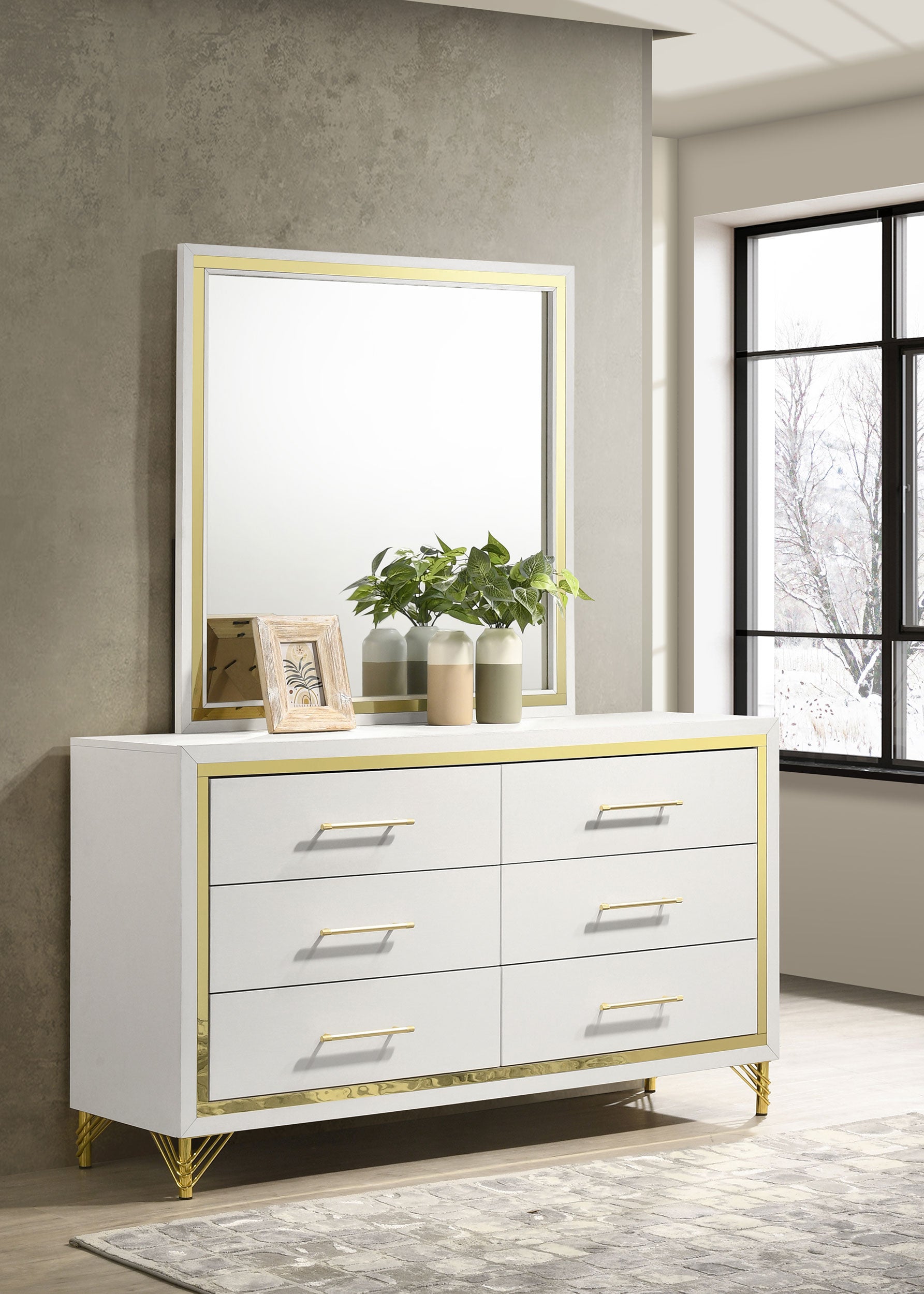 Lucia 6-drawer Dresser with Mirror White -