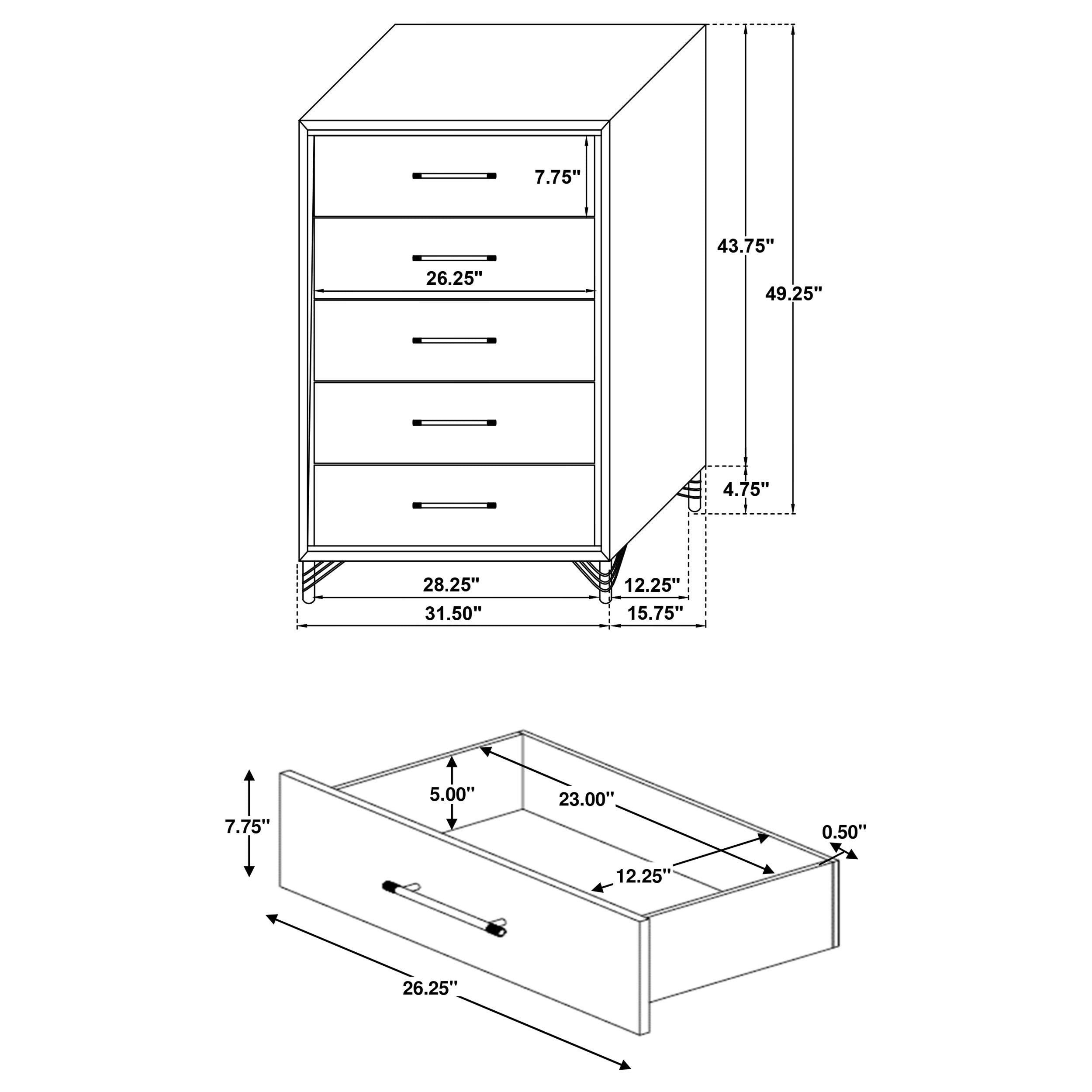 Lucia 5-drawer Bedroom Chest of Drawers White-