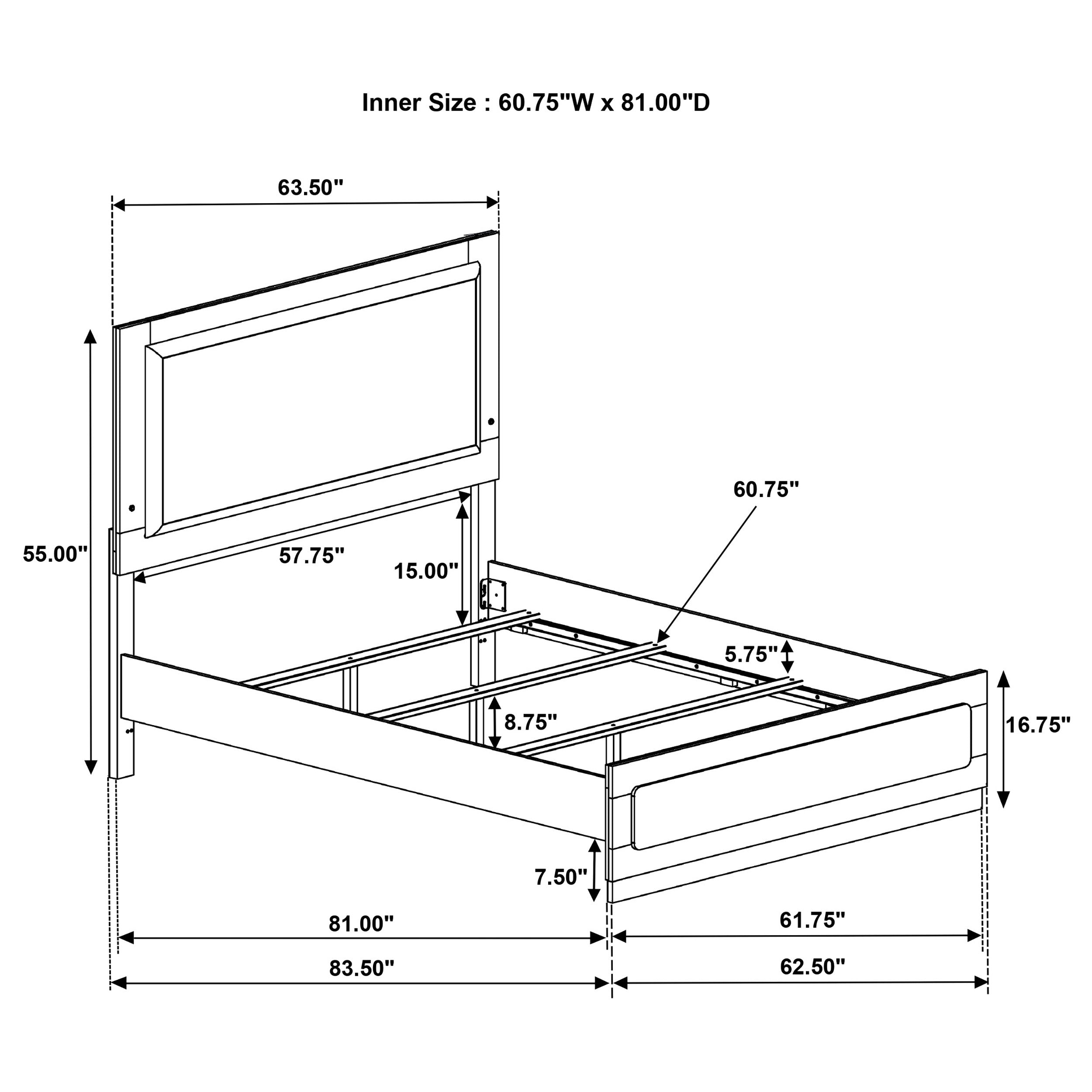 Caraway Wood Queen LED Panel Bed White-